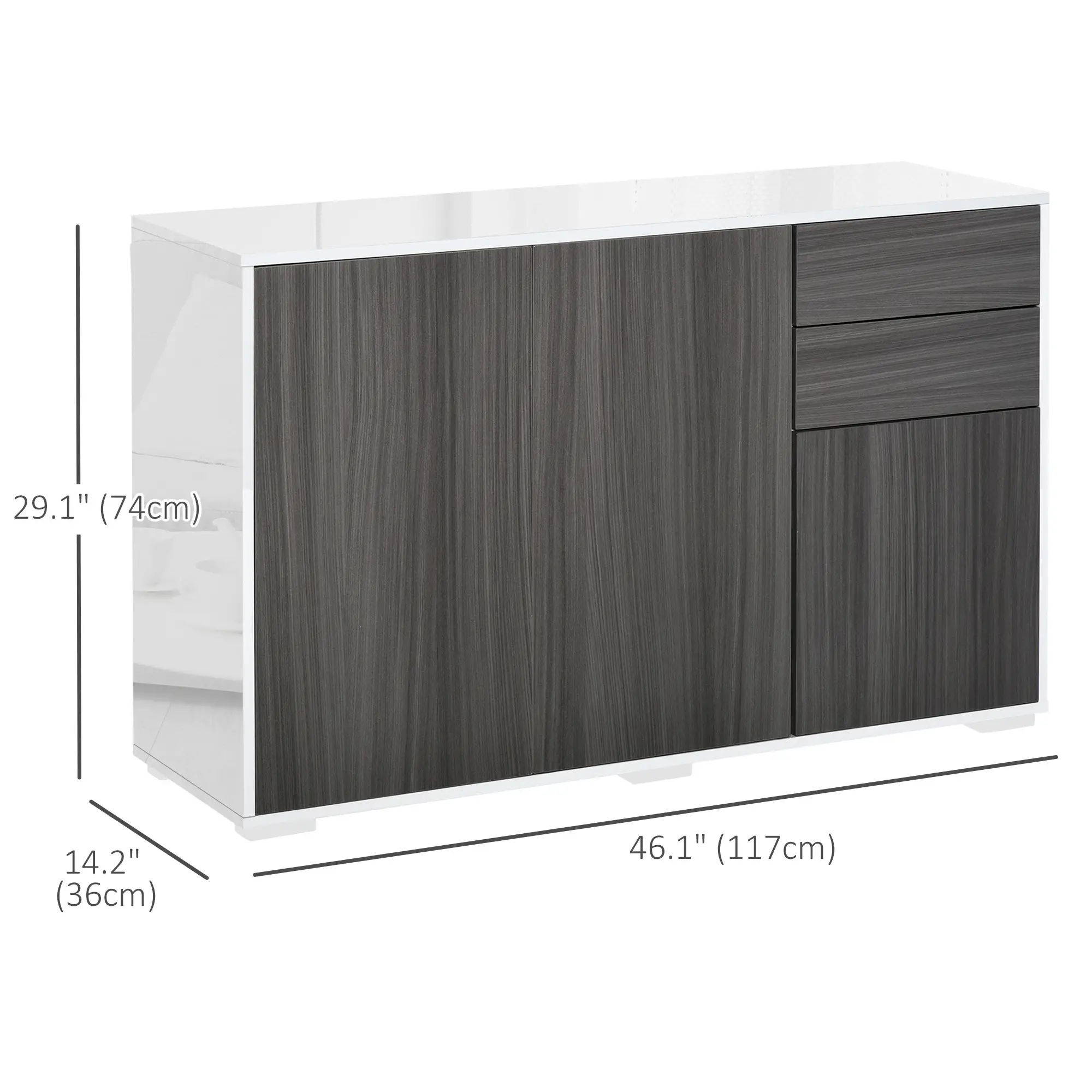 Modern Kitchen Sideboard, Coffee Bar with 2 Drawers, Light Grey - Image 3