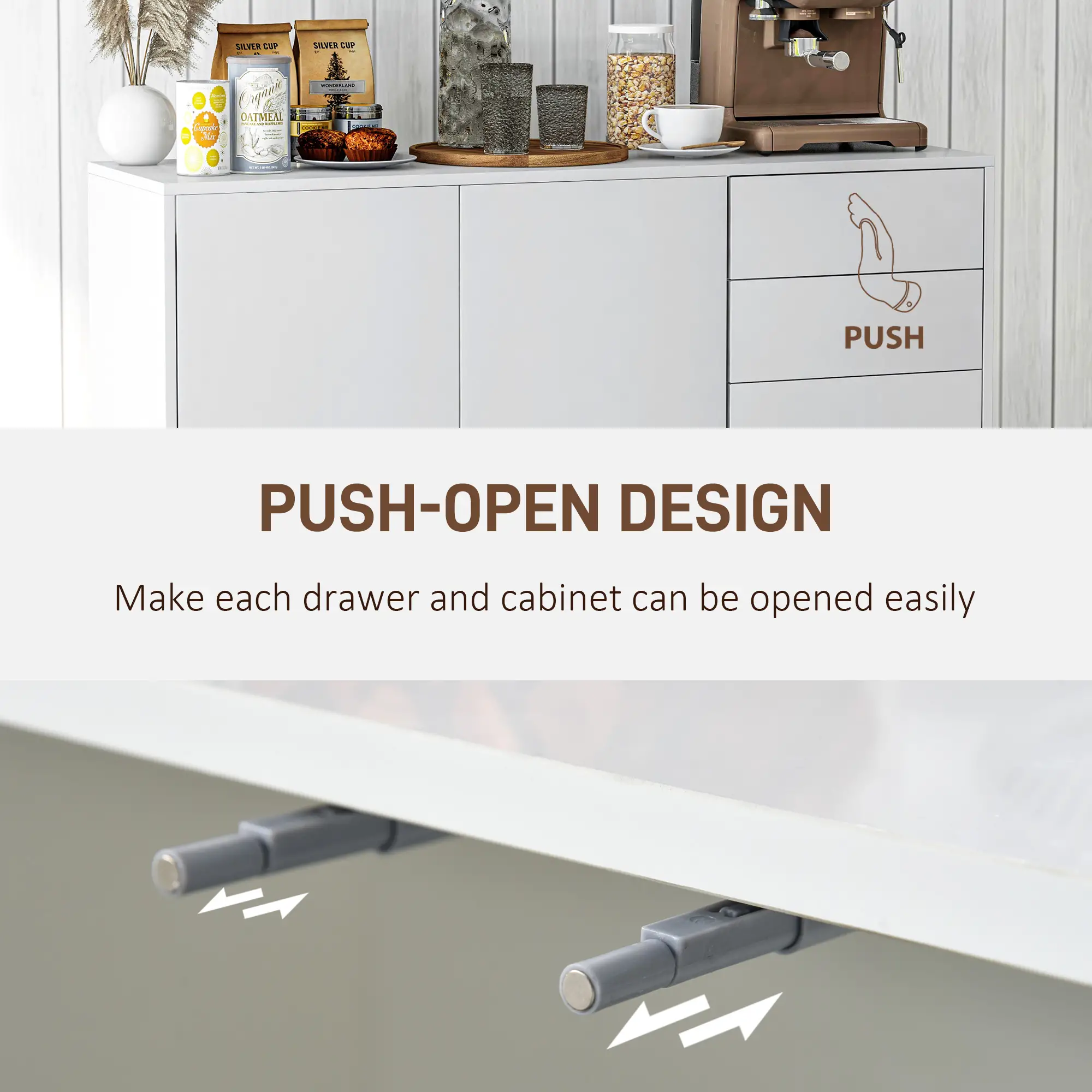Modern Kitchen Sideboard, Coffee Bar with 2 Drawers, White - Image 6