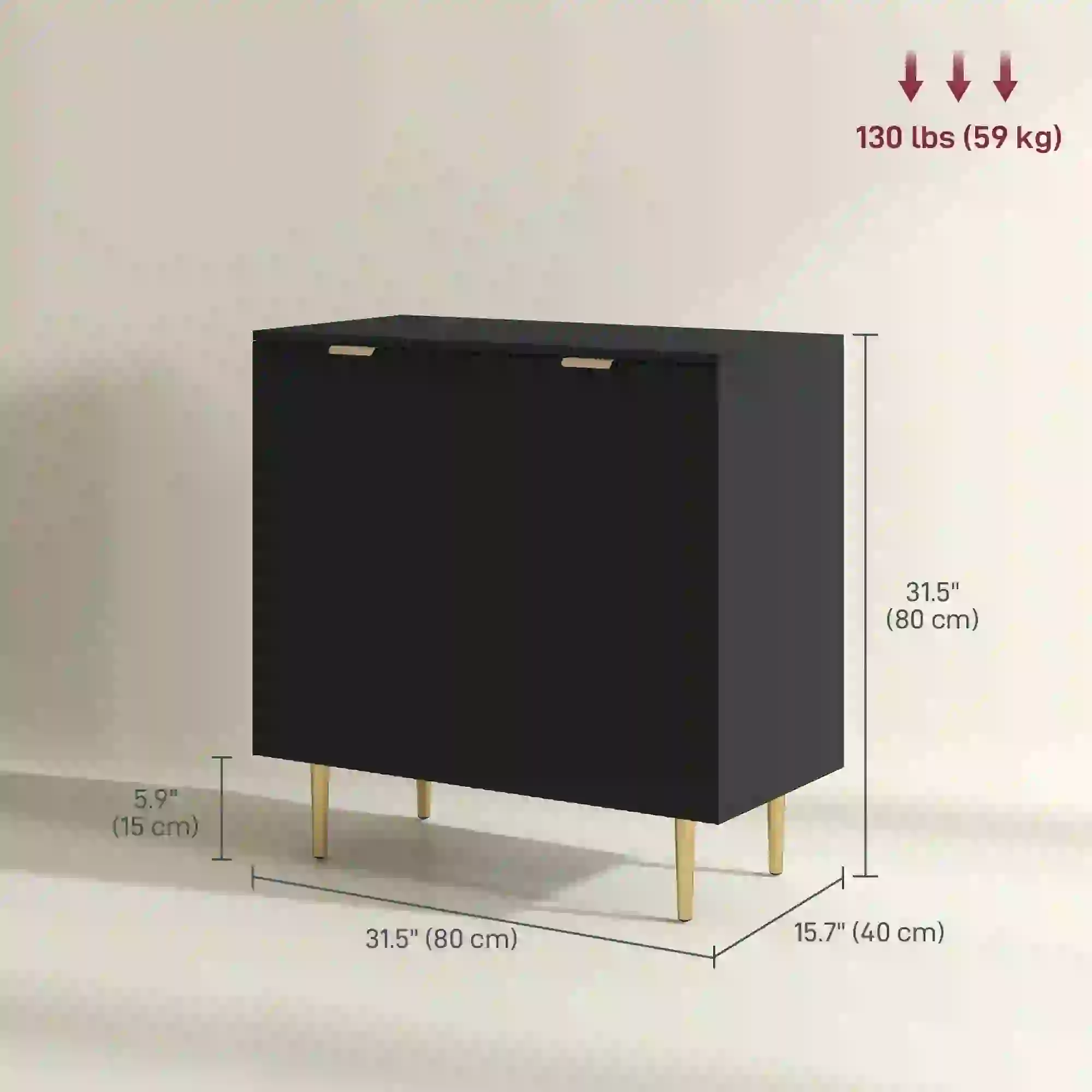 Modern Kitchen Storage Cabinet, Adjustable Shelves, Metal Legs, Black - Image 3