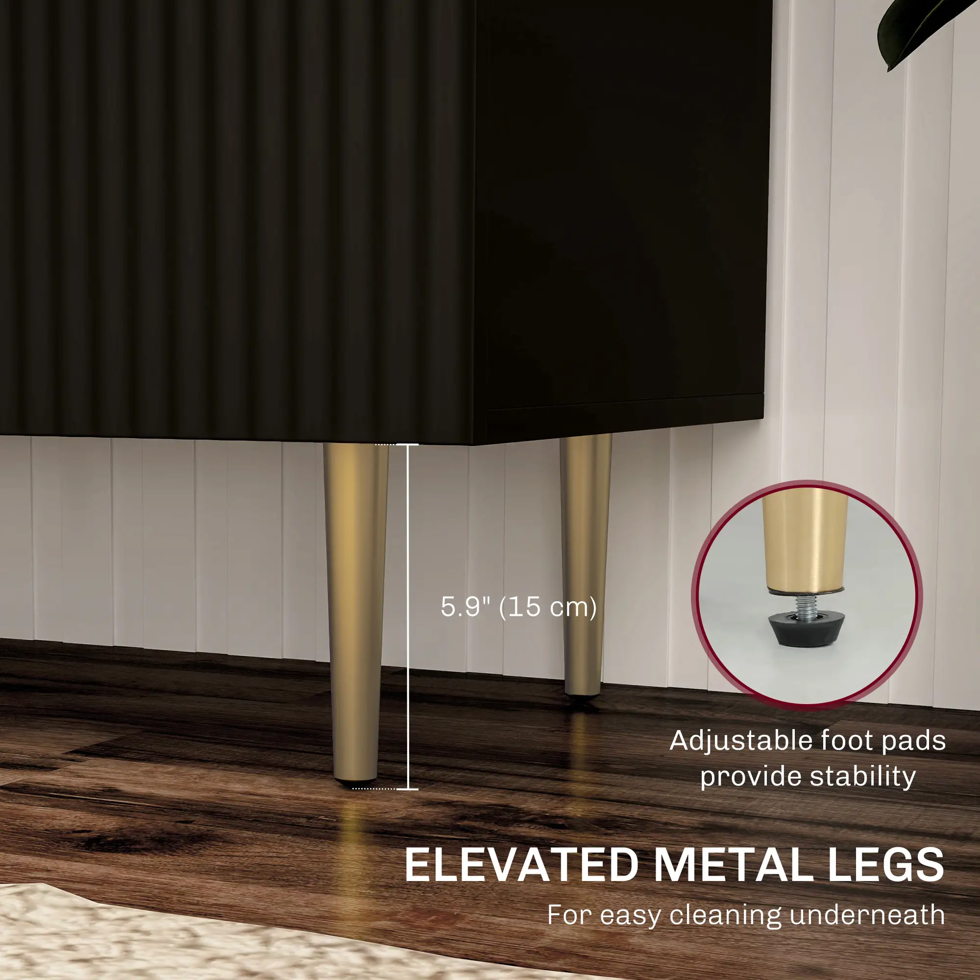 Modern Kitchen Storage Cabinet, Adjustable Shelves, Metal Legs, Black - Image 6