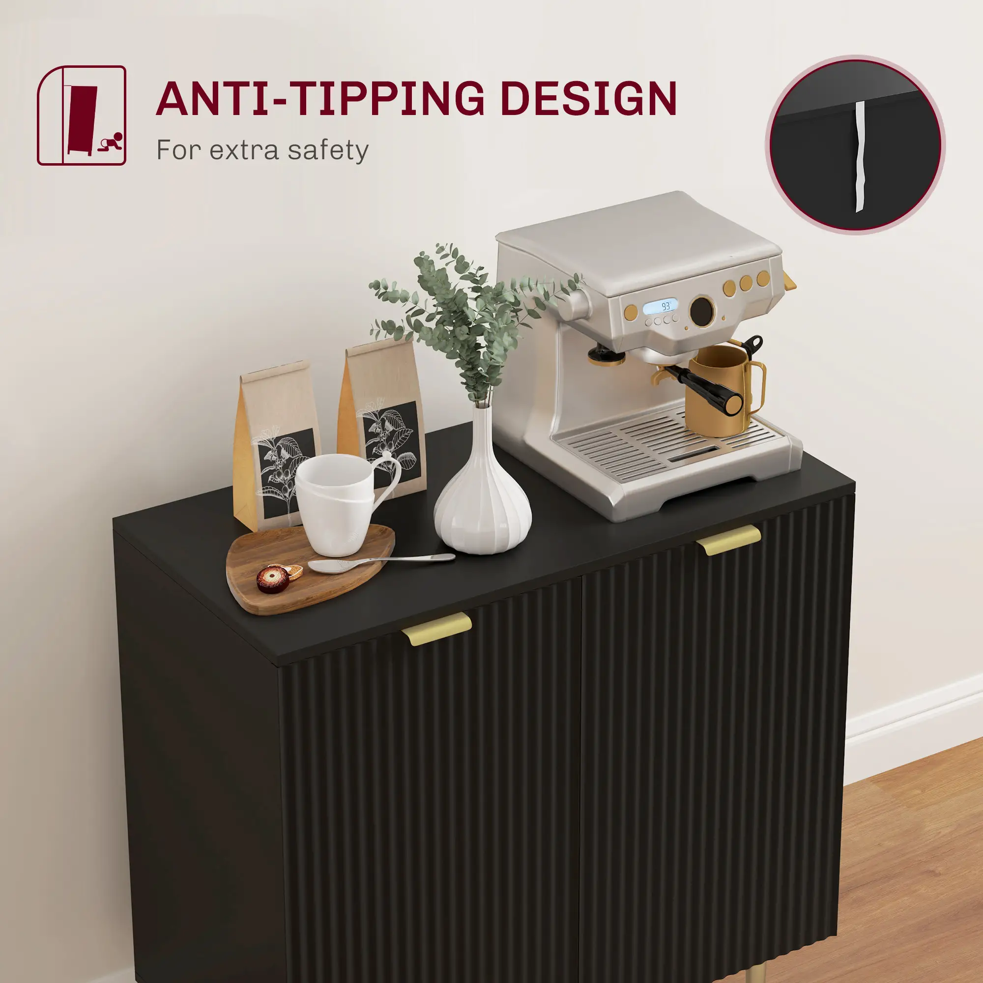 Modern Kitchen Storage Cabinet, Adjustable Shelves, Metal Legs, Black - Image 7