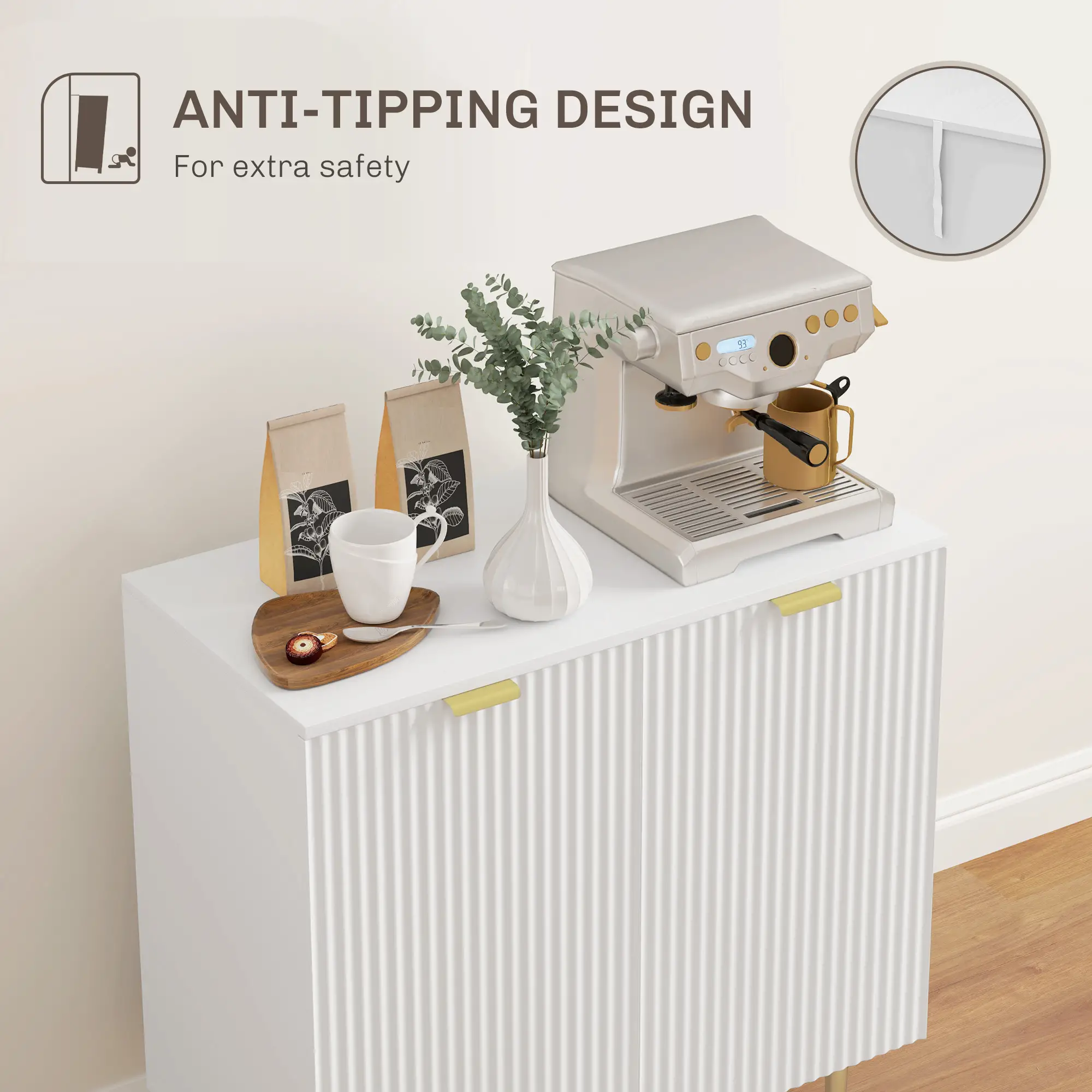 Modern Kitchen Storage Cabinet, Adjustable Shelves, Metal Legs, White - Image 7
