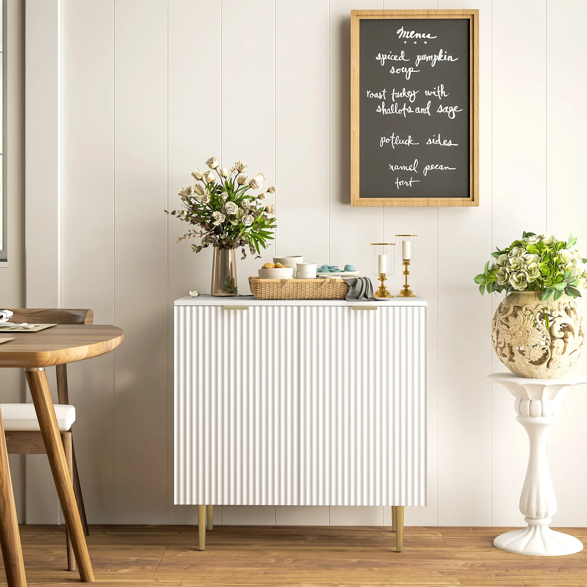 Modern Kitchen Storage Cabinet, Adjustable Shelves, Metal Legs, White - Image 8