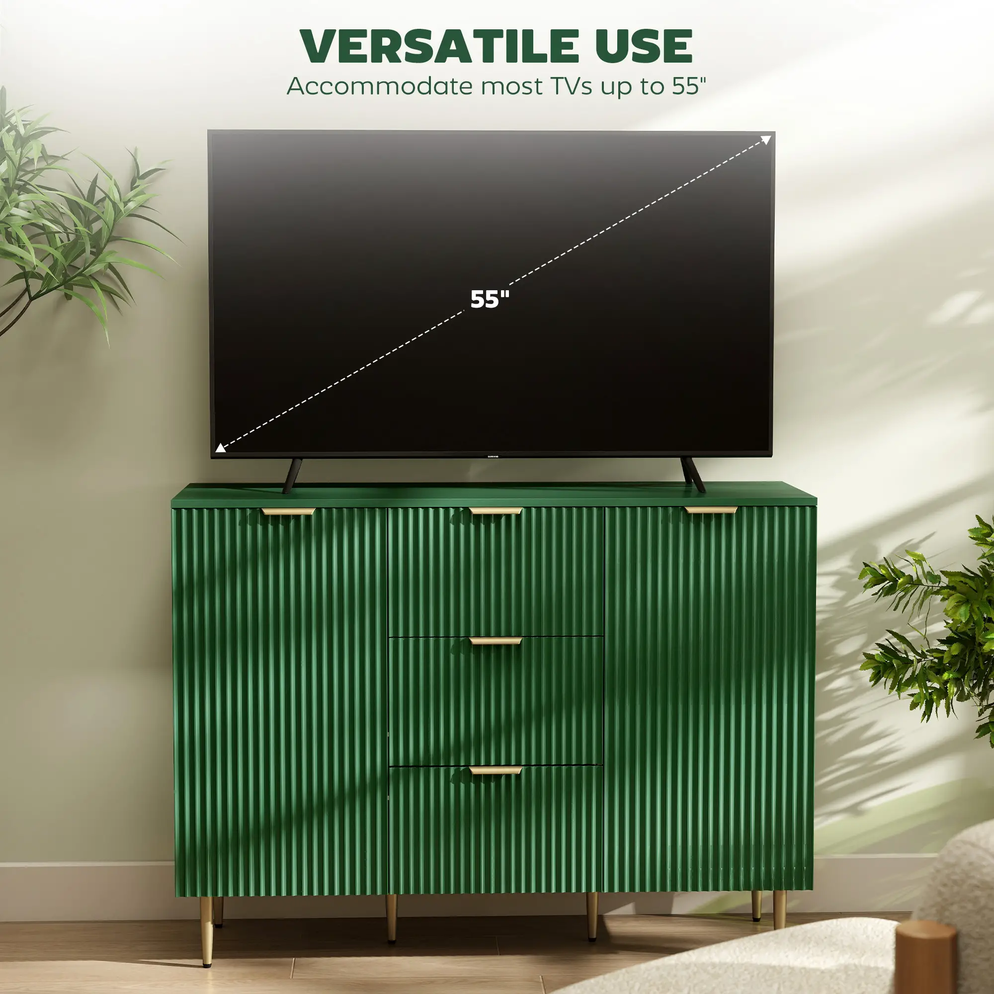 Modern Kitchen Storage Cabinet, Sideboard Buffet, 3 Drawers, Adjustable Shelves, Green - Image 6