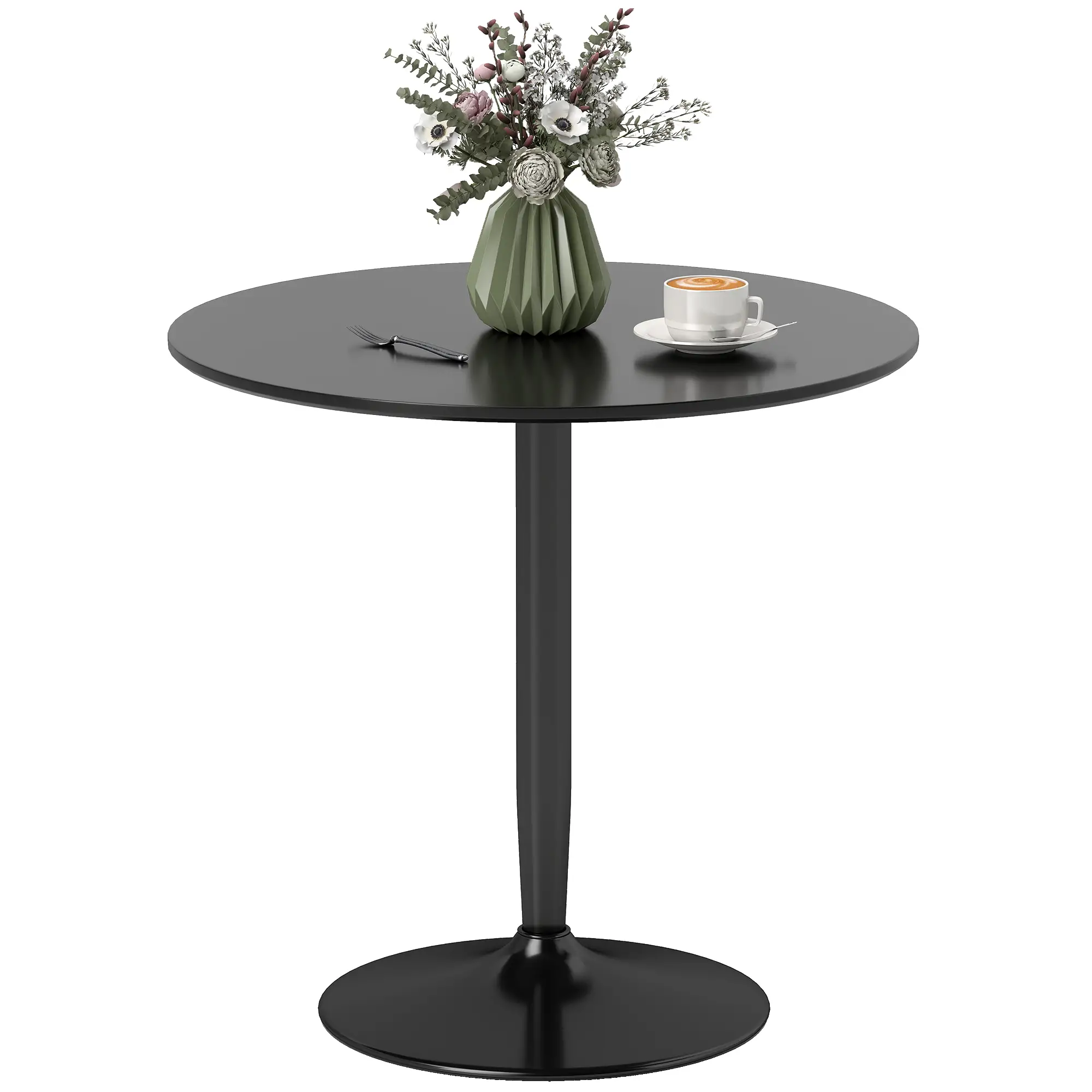Modern Kitchen Table For 2, Round Dining Table With Steel Base, Black