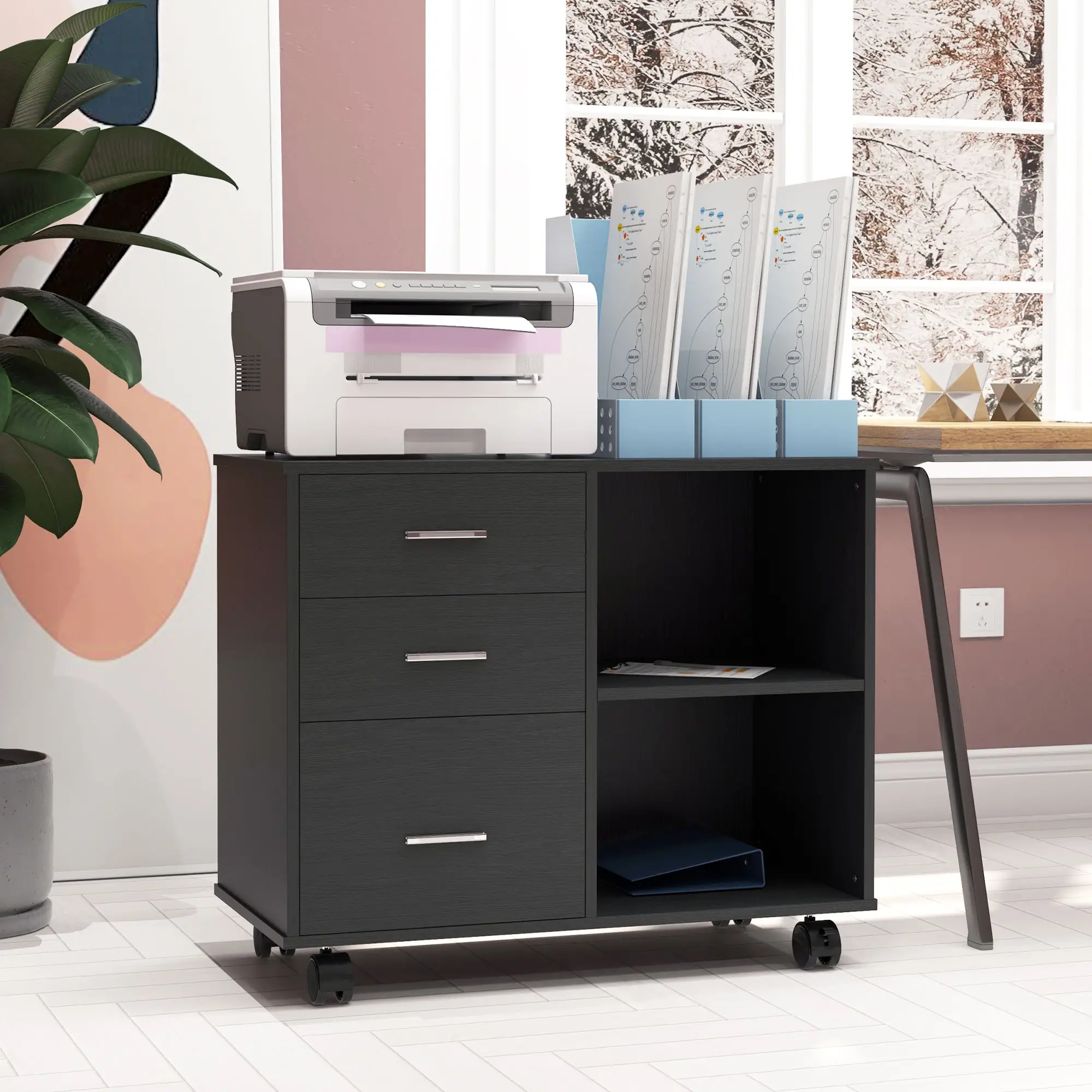 Modern Lateral Filing Cabinet, 3 Drawer, Letter and A4 Size, Black - Image 2