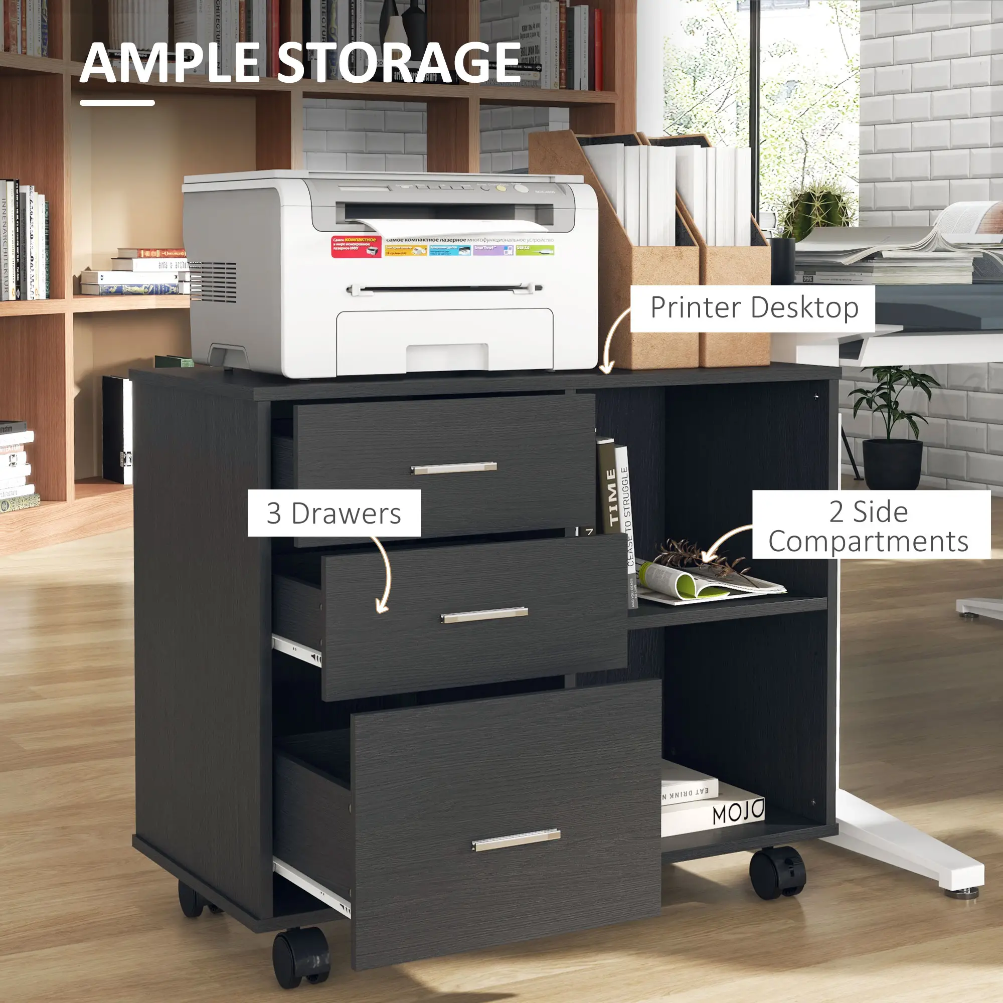 Modern Lateral Filing Cabinet, 3 Drawer, Letter and A4 Size, Black - Image 4