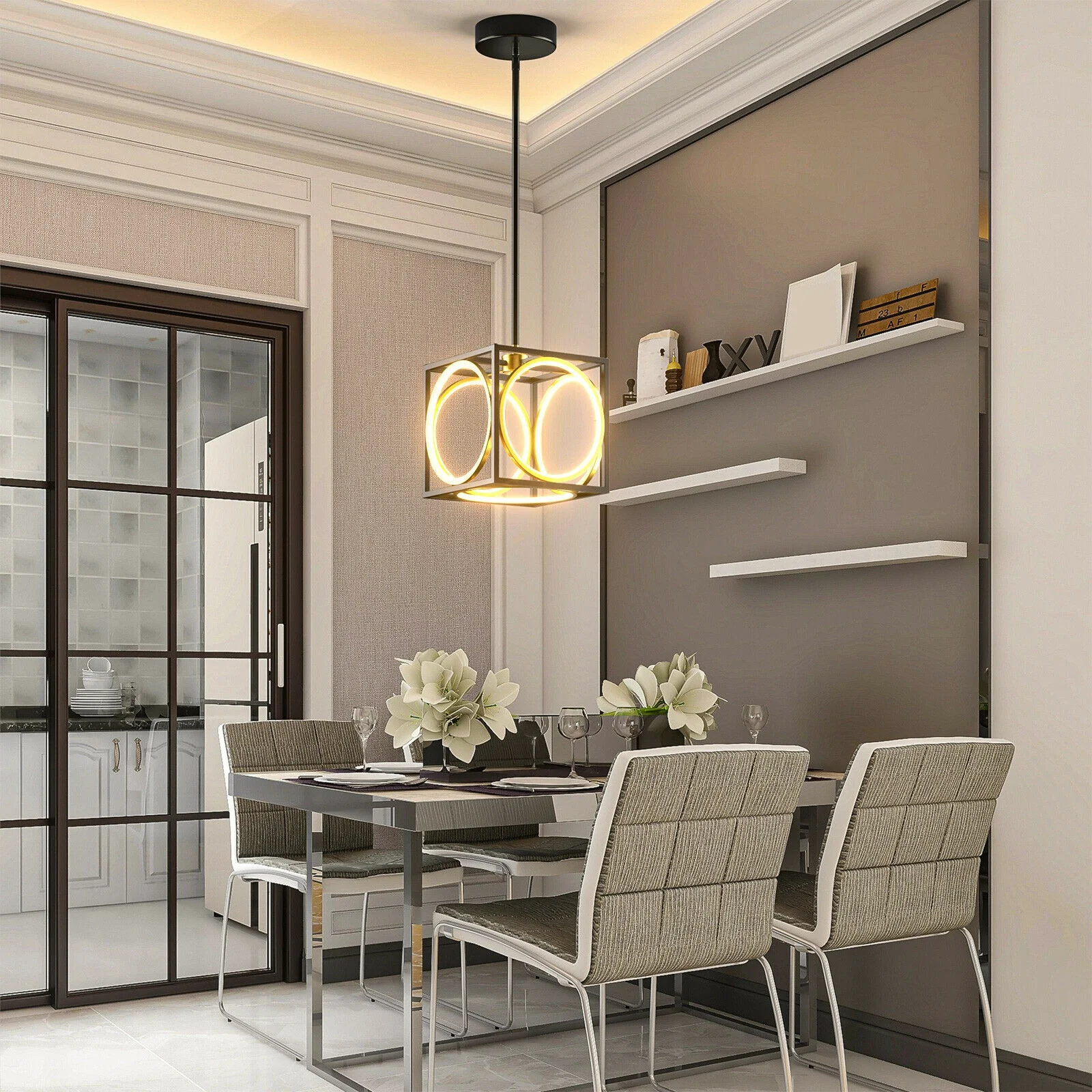 Modern LED Pendant Light, 42 Inches Adjustable Suspender, Black - Image 7