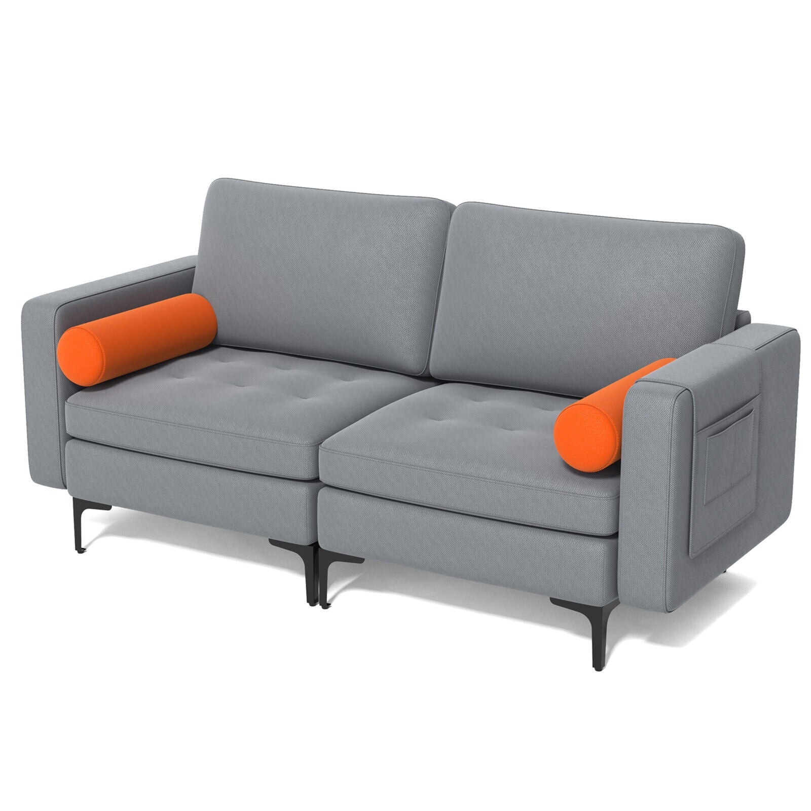 Modern Loveseat Sofa, With Bolsters And Storage Pocket, Gray - Image 9