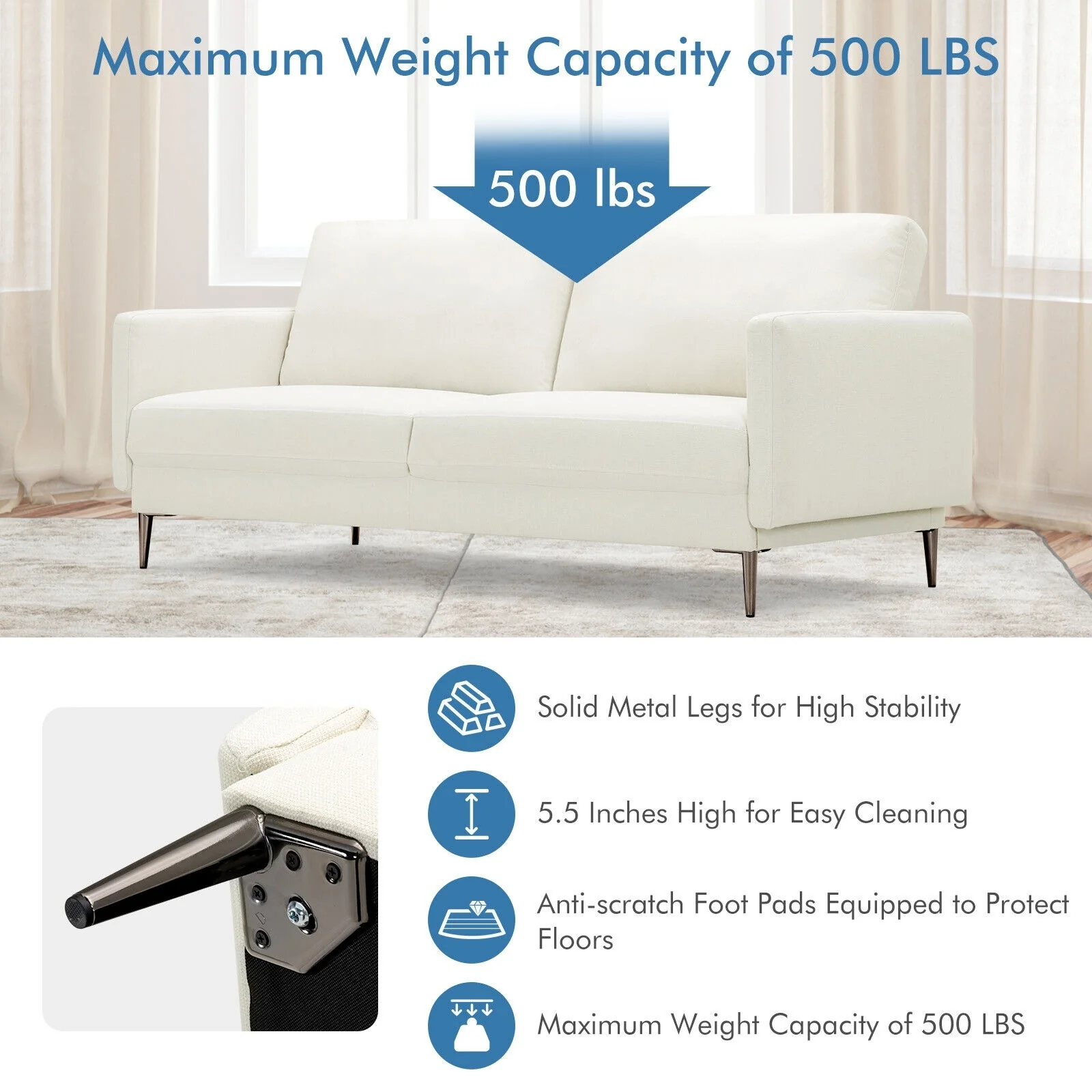 Modern Loveseat, White - Image 10