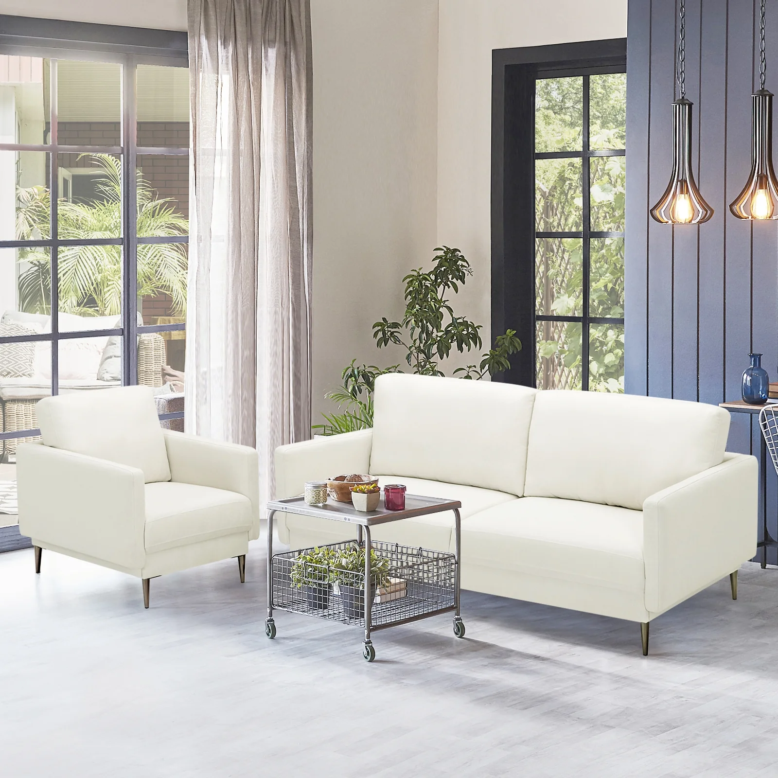 Modern Loveseat, White - Image 3
