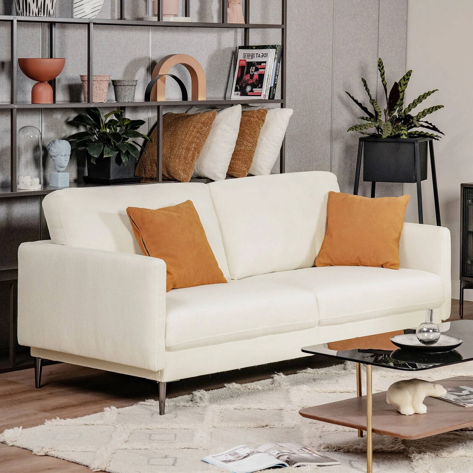 Modern Loveseat, White - Image 7