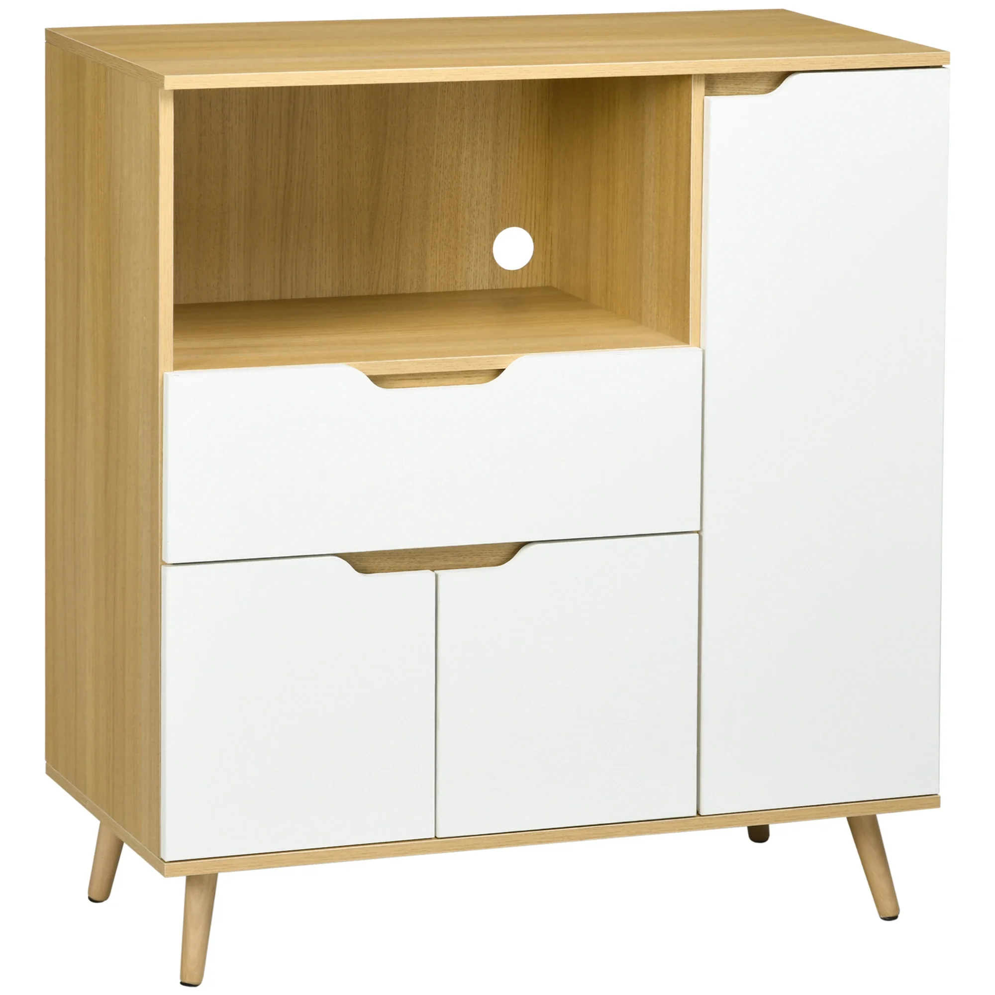 Modern Microwave Stand, Cabinet with Drawer, Storage, White