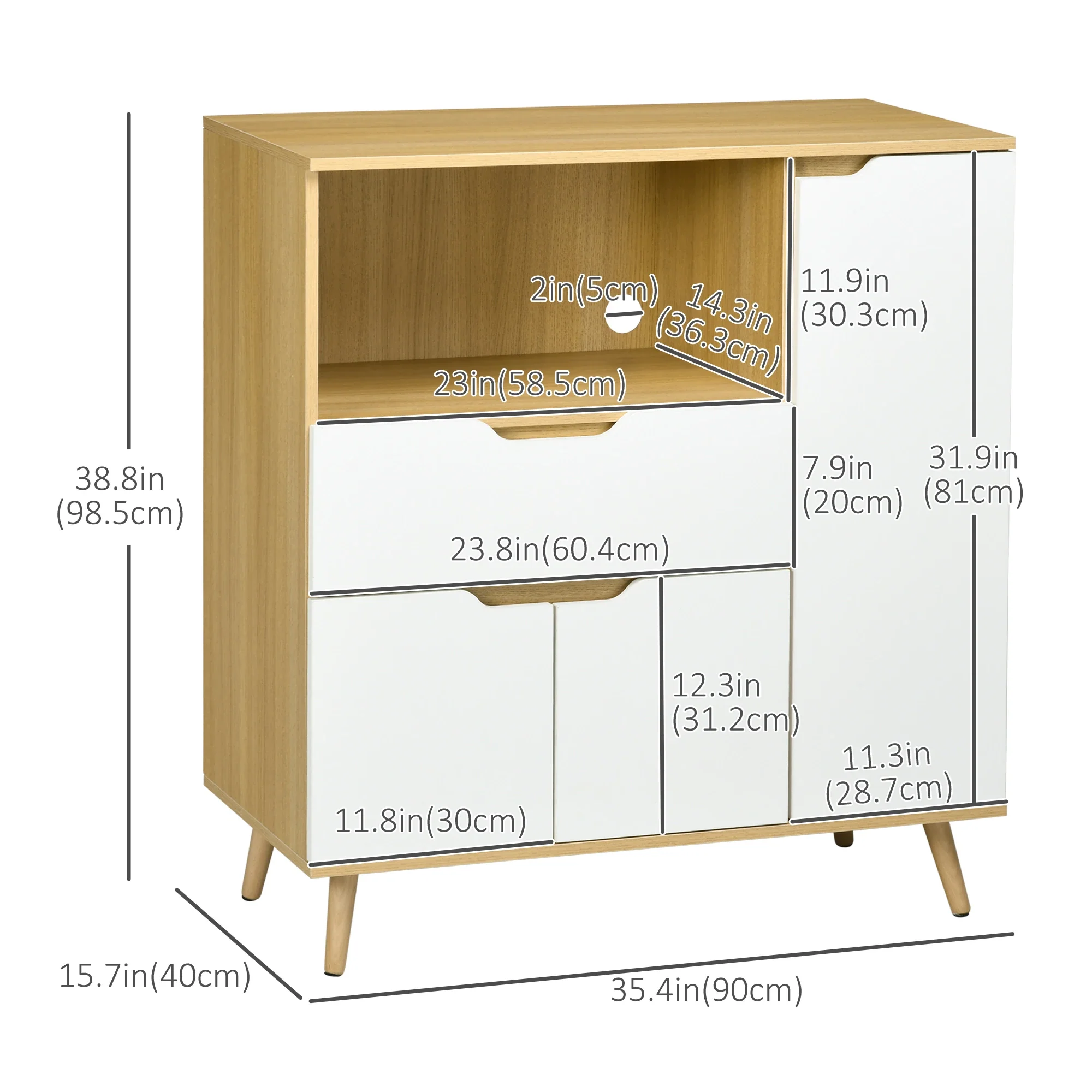 Modern Microwave Stand, Cabinet with Drawer, Storage, White - Image 3