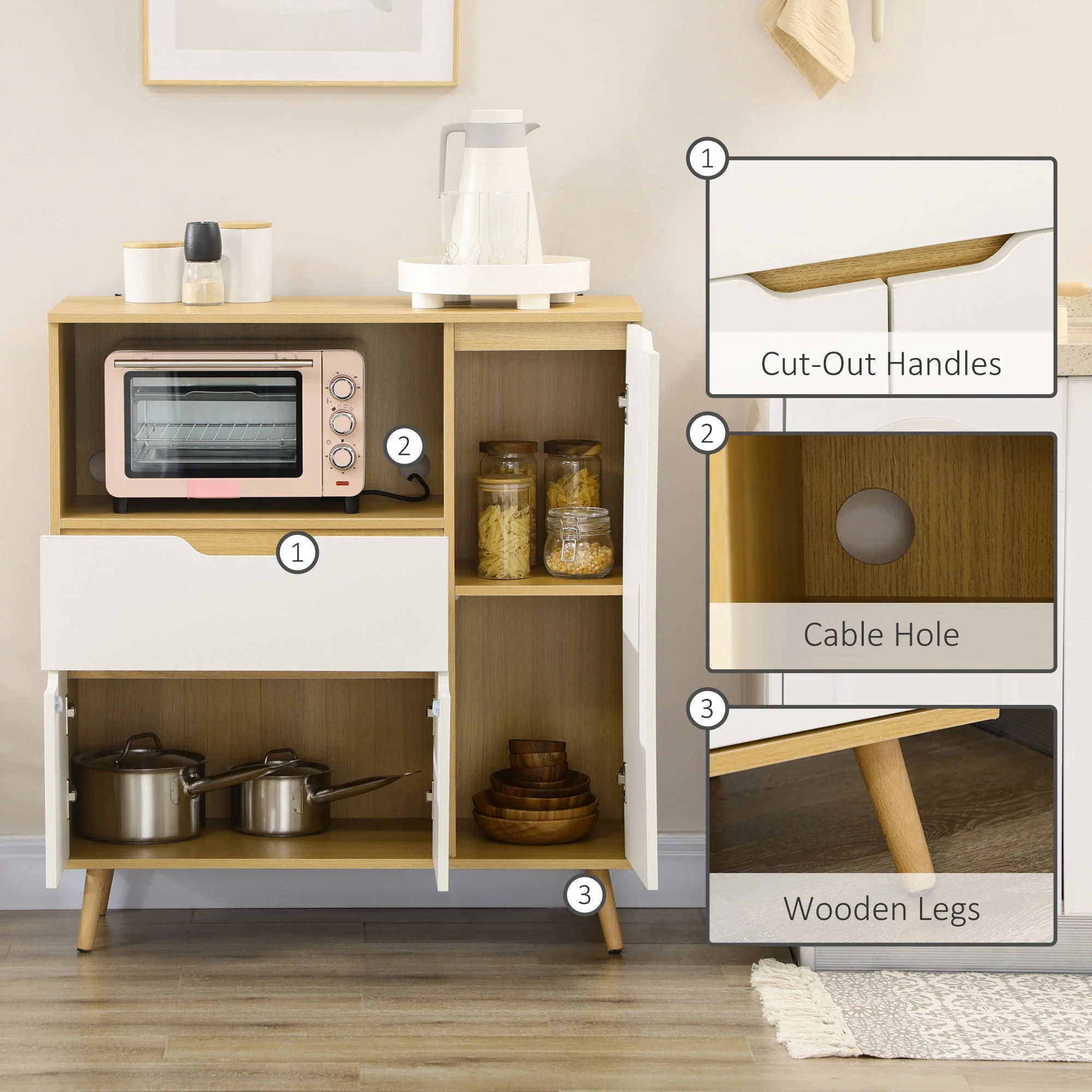 Modern Microwave Stand, Cabinet with Drawer, Storage, White - Image 6