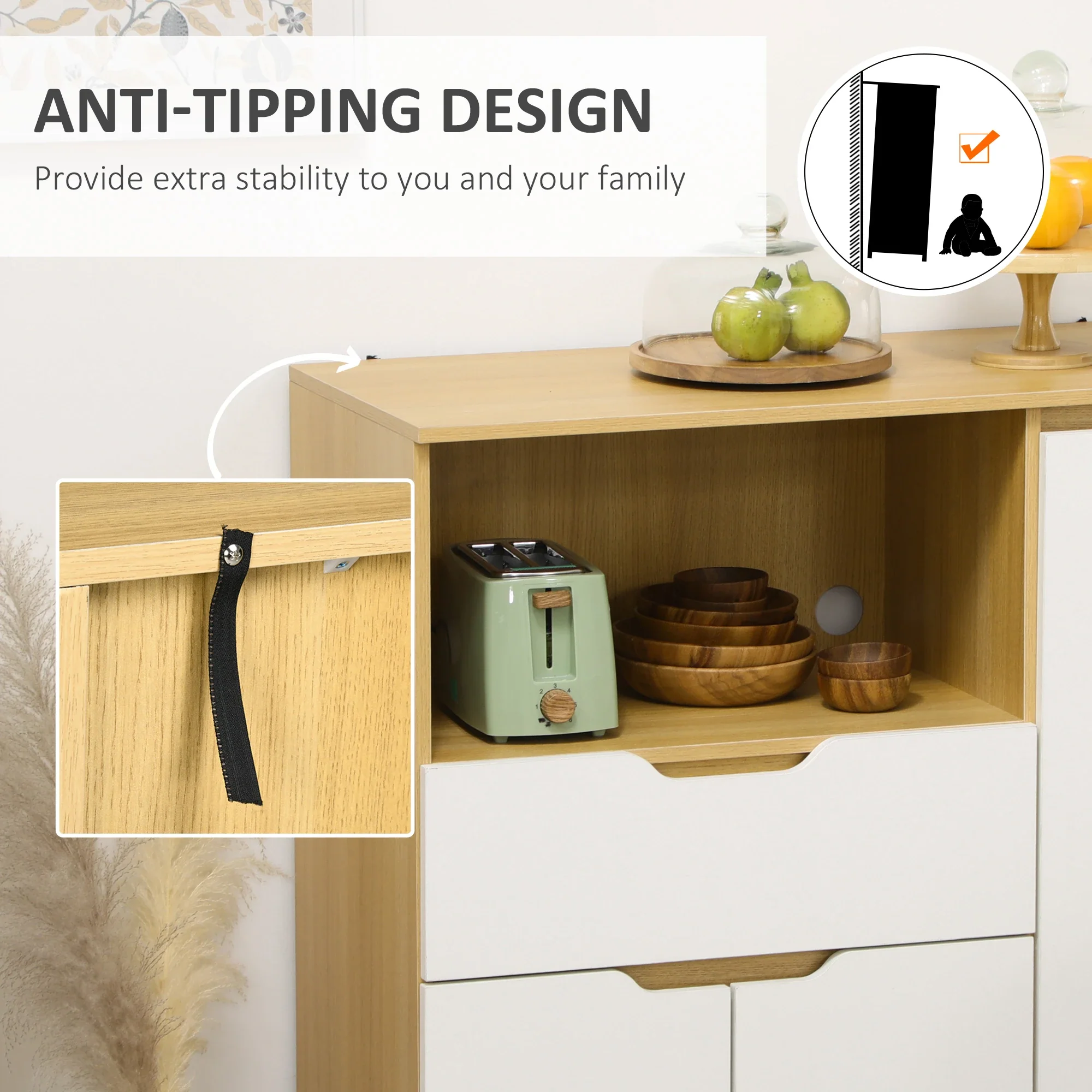 Modern Microwave Stand, Cabinet with Drawer, Storage, White - Image 7