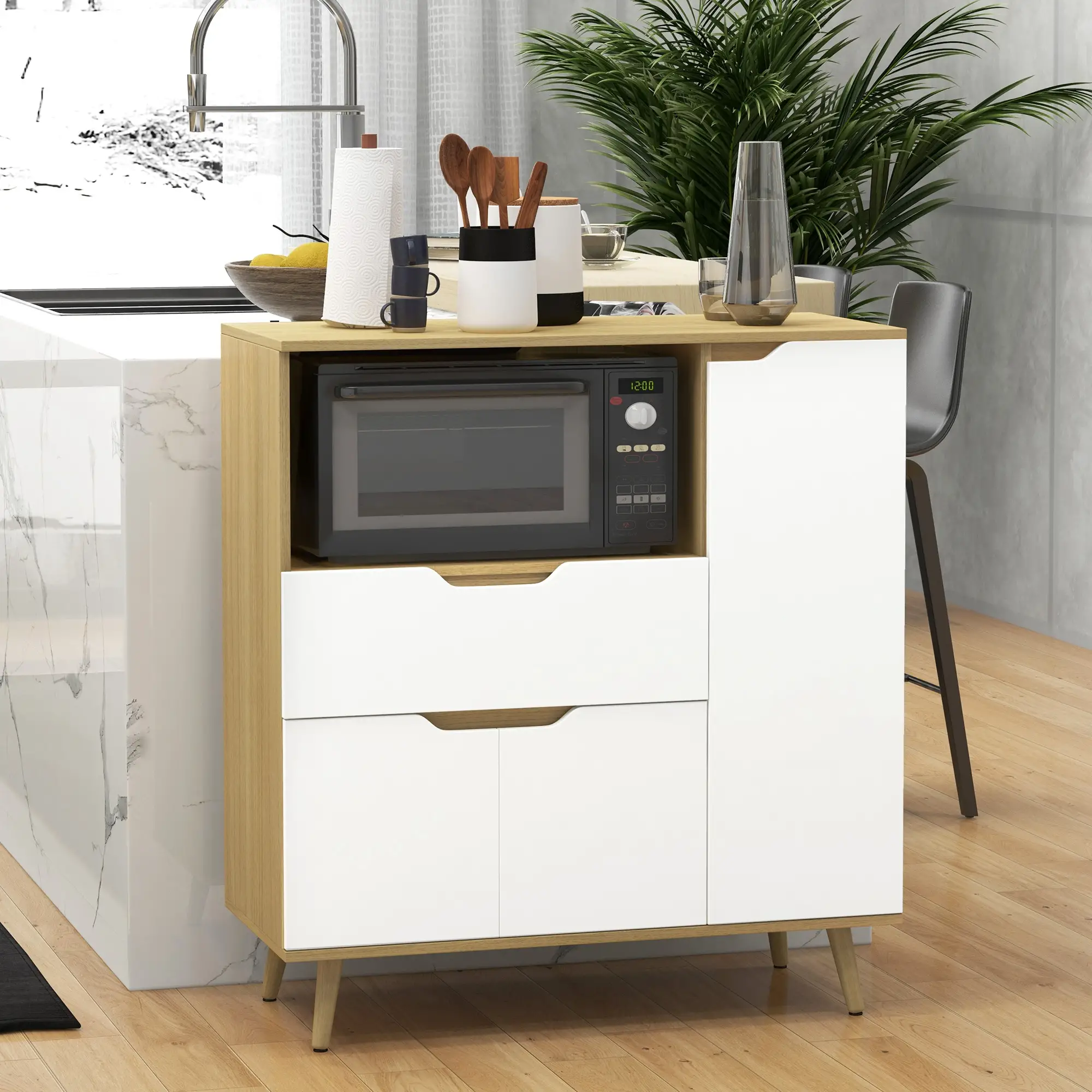 Modern Microwave Stand, Cabinet with Drawer, Storage, White - Image 8