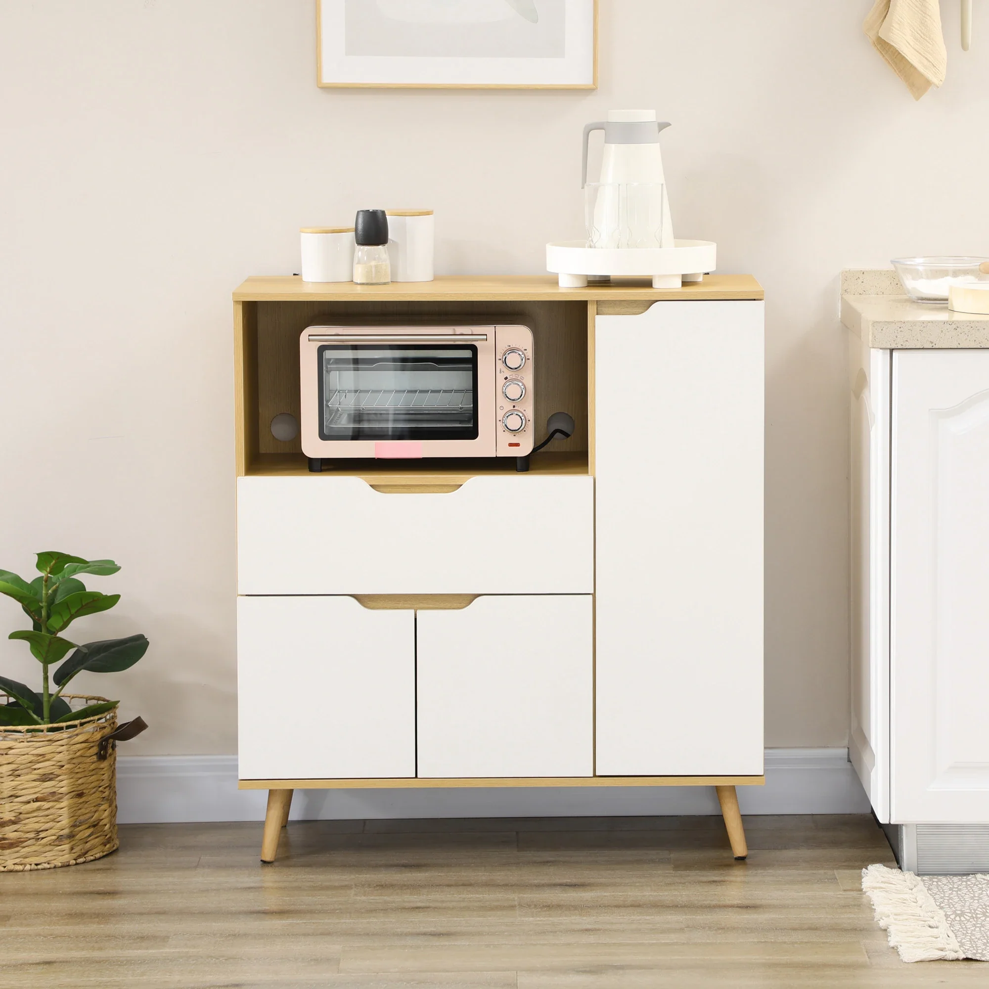 Modern Microwave Stand, Cabinet with Drawer, Storage, White - Image 9