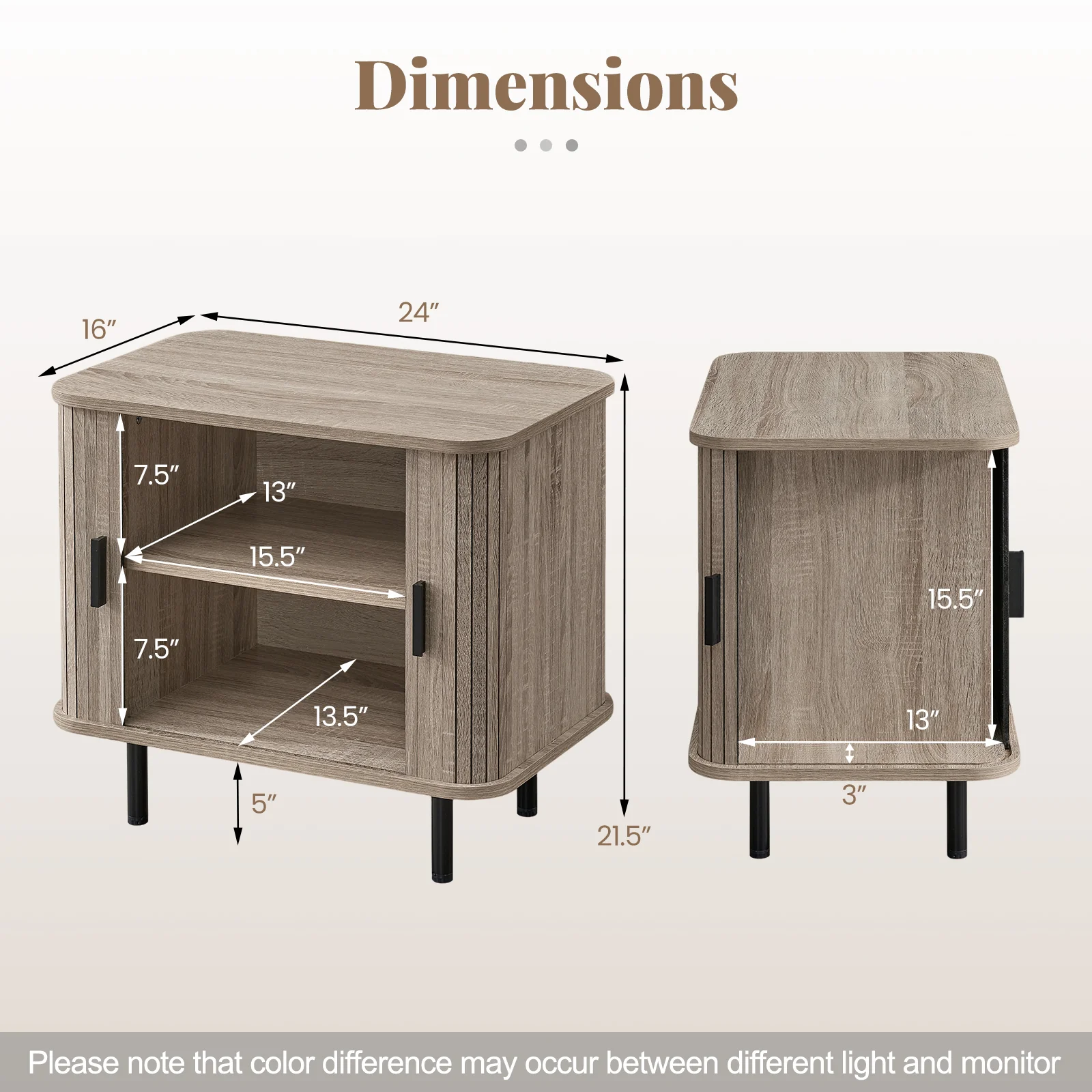 Modern Mid Century Nightstand, Sliding Tambour Doors, Storage Shelf, Natural - Image 4