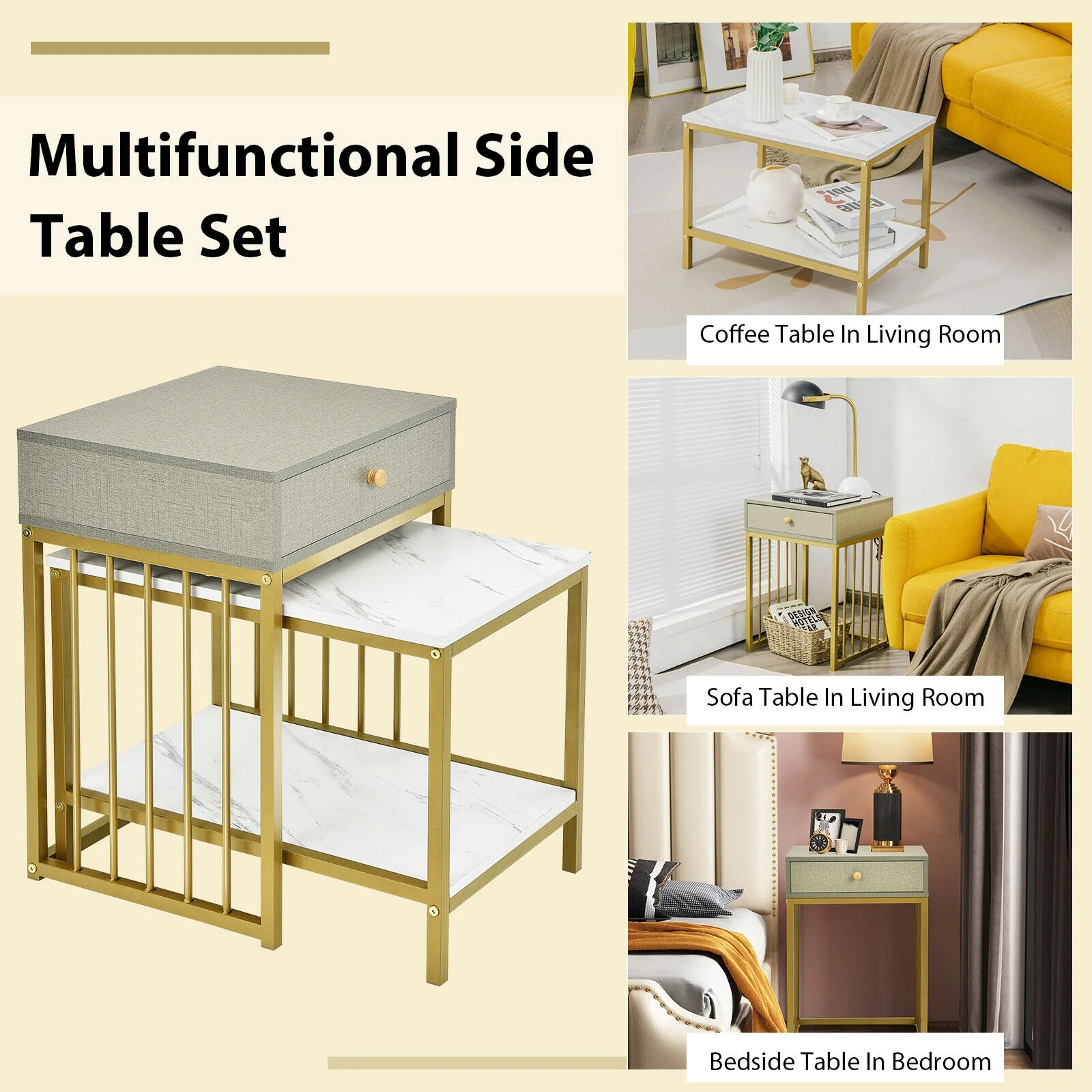 Modern Nesting Coffee Table Set, 2 Pieces, White - Image 10