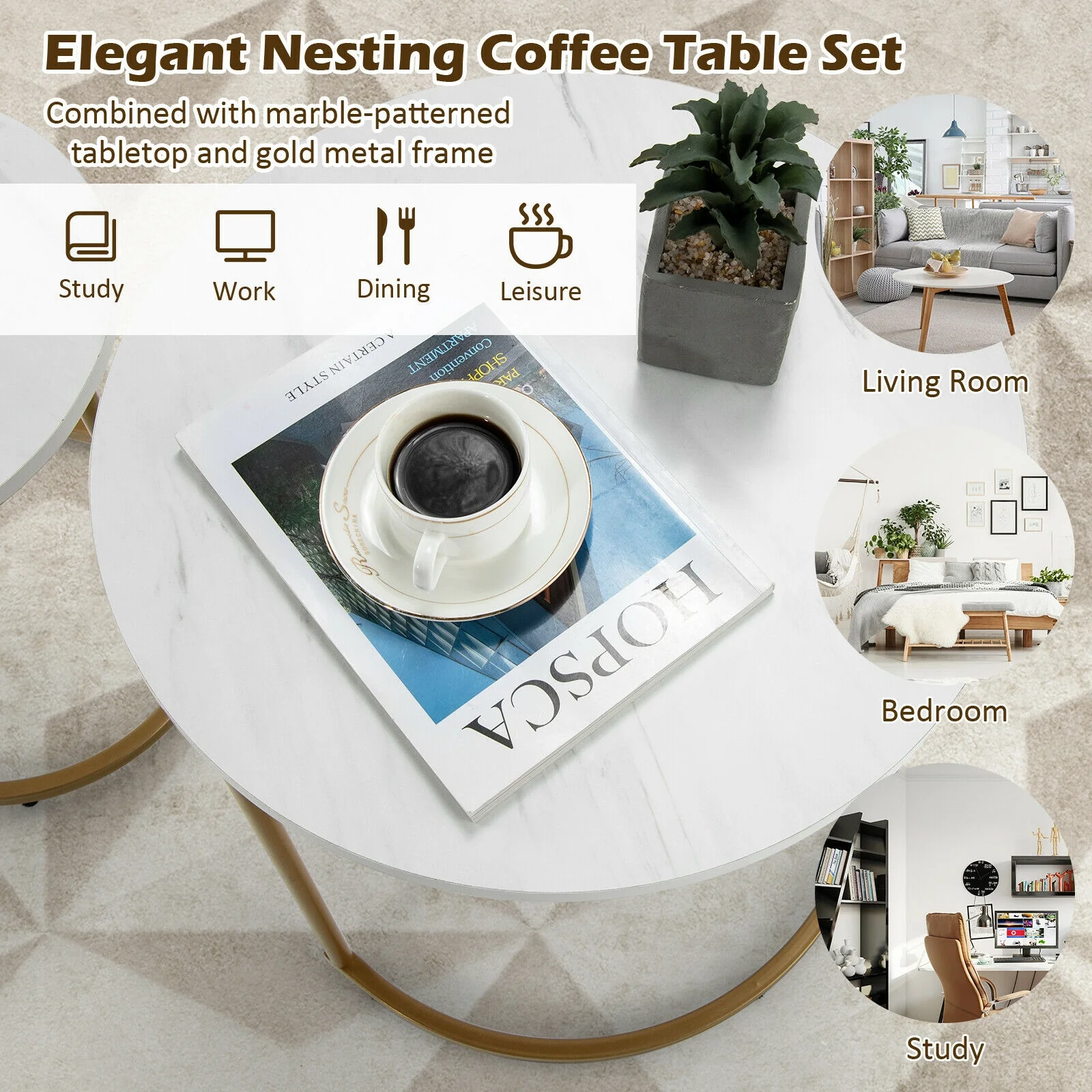 Modern Nesting Coffee Table Set, White - Image 7