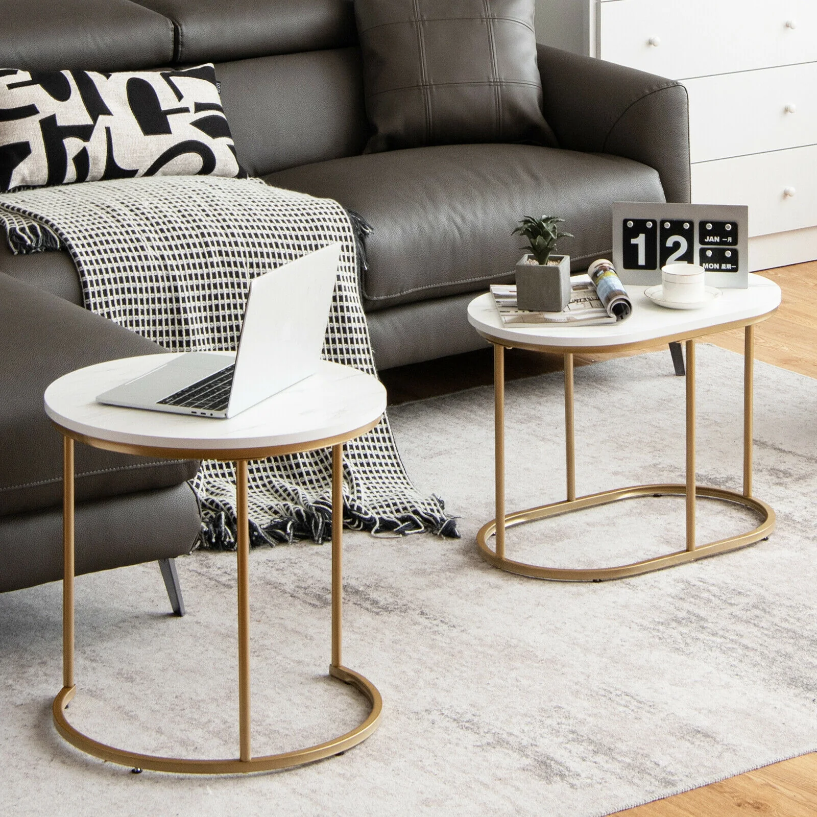 Modern Nesting Coffee Table Set, White - Image 9