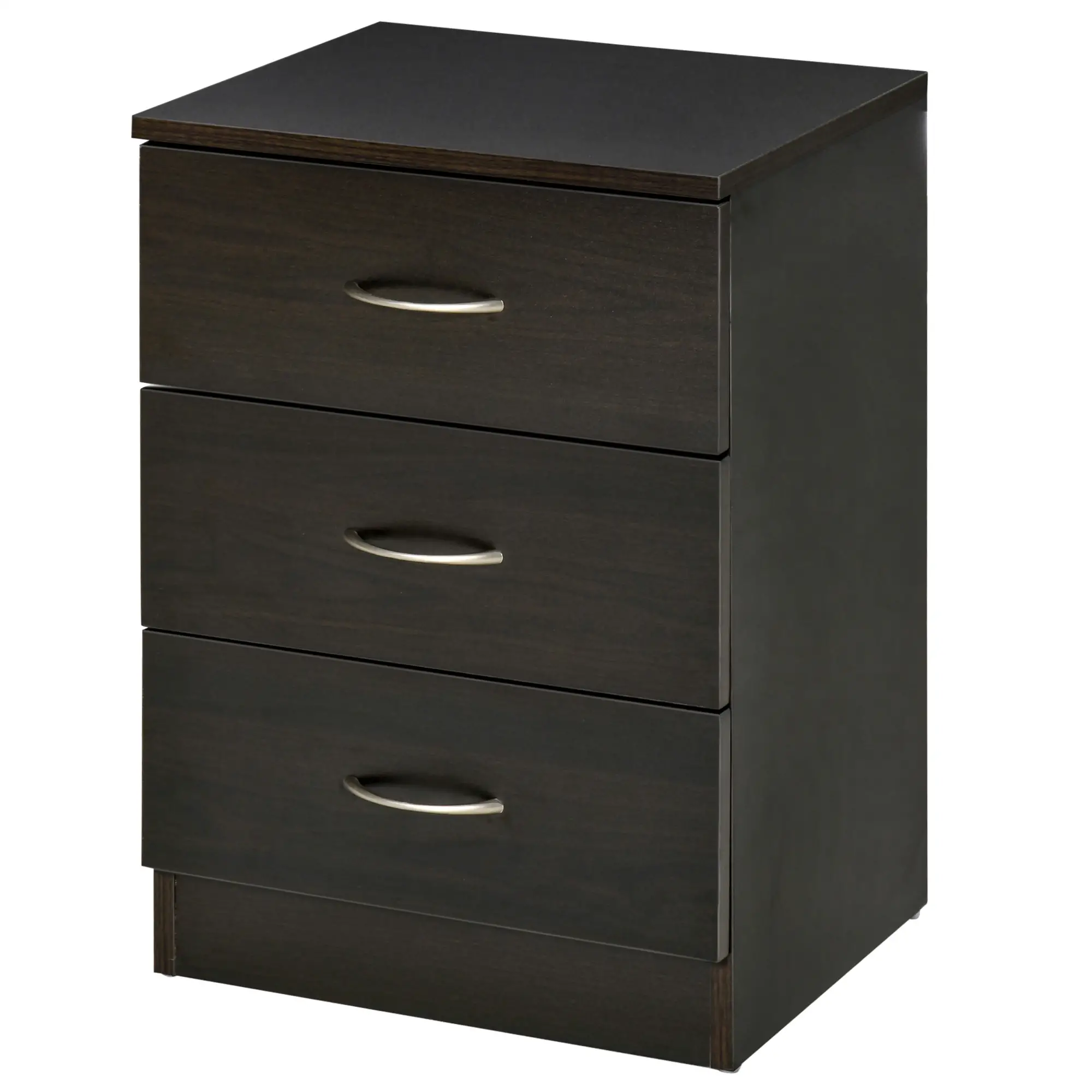 Modern Night Stand, 3 Drawers, Metal Rail, Dark Brown - Image 11