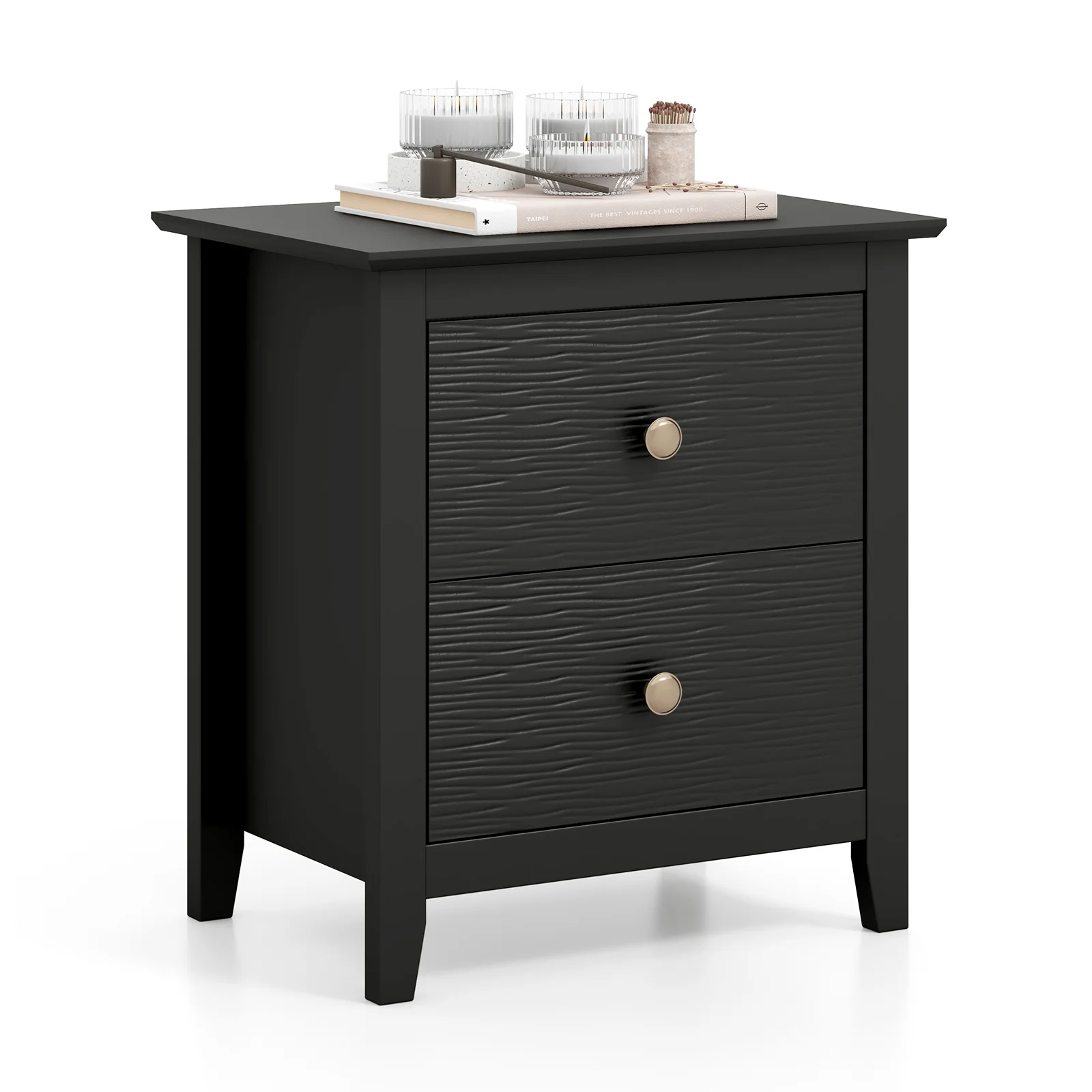 Modern Nightstand, 2 Drawers, Small Spaces, Black - Image 5