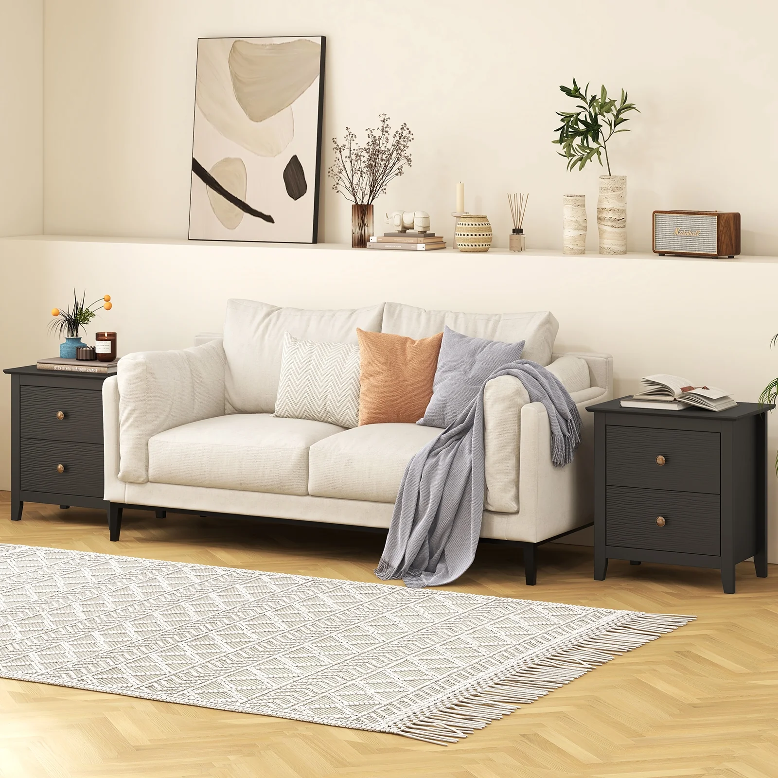 Modern Nightstand, 2 Drawers, Small Spaces, Black - Image 7
