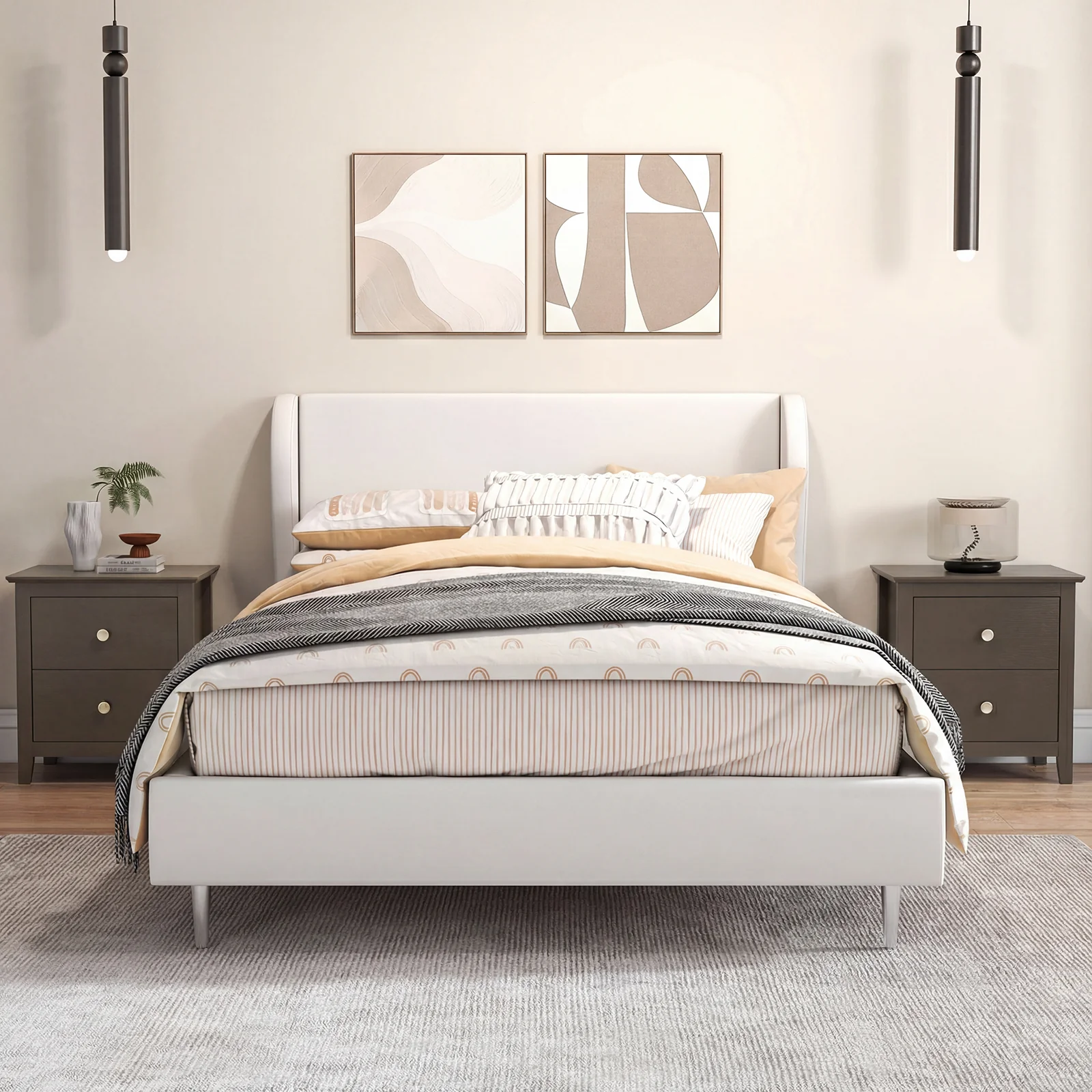 Modern Nightstand Set, 2 Drawers, Brown - Image 3