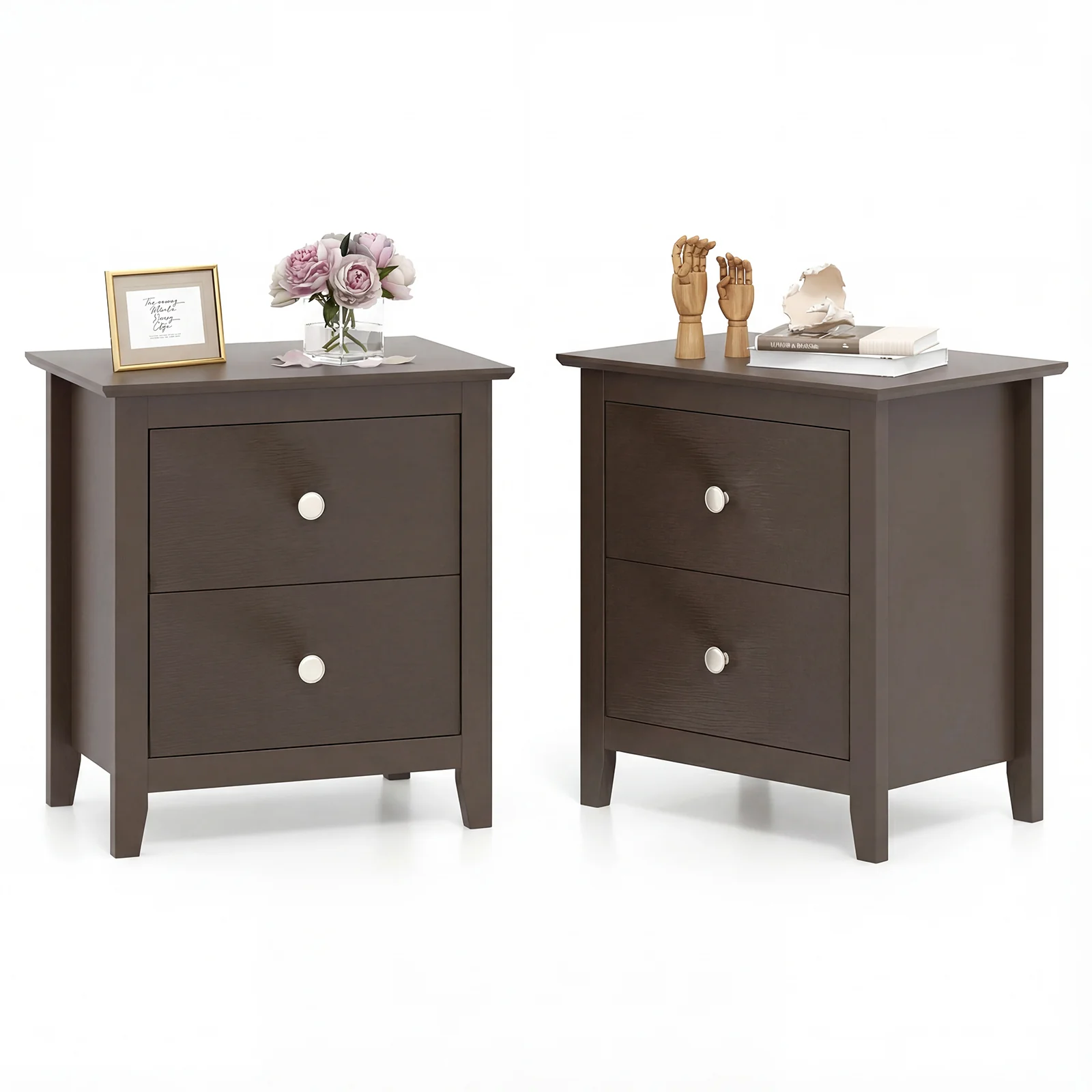 Modern Nightstand Set, 2 Drawers, Brown - Image 5