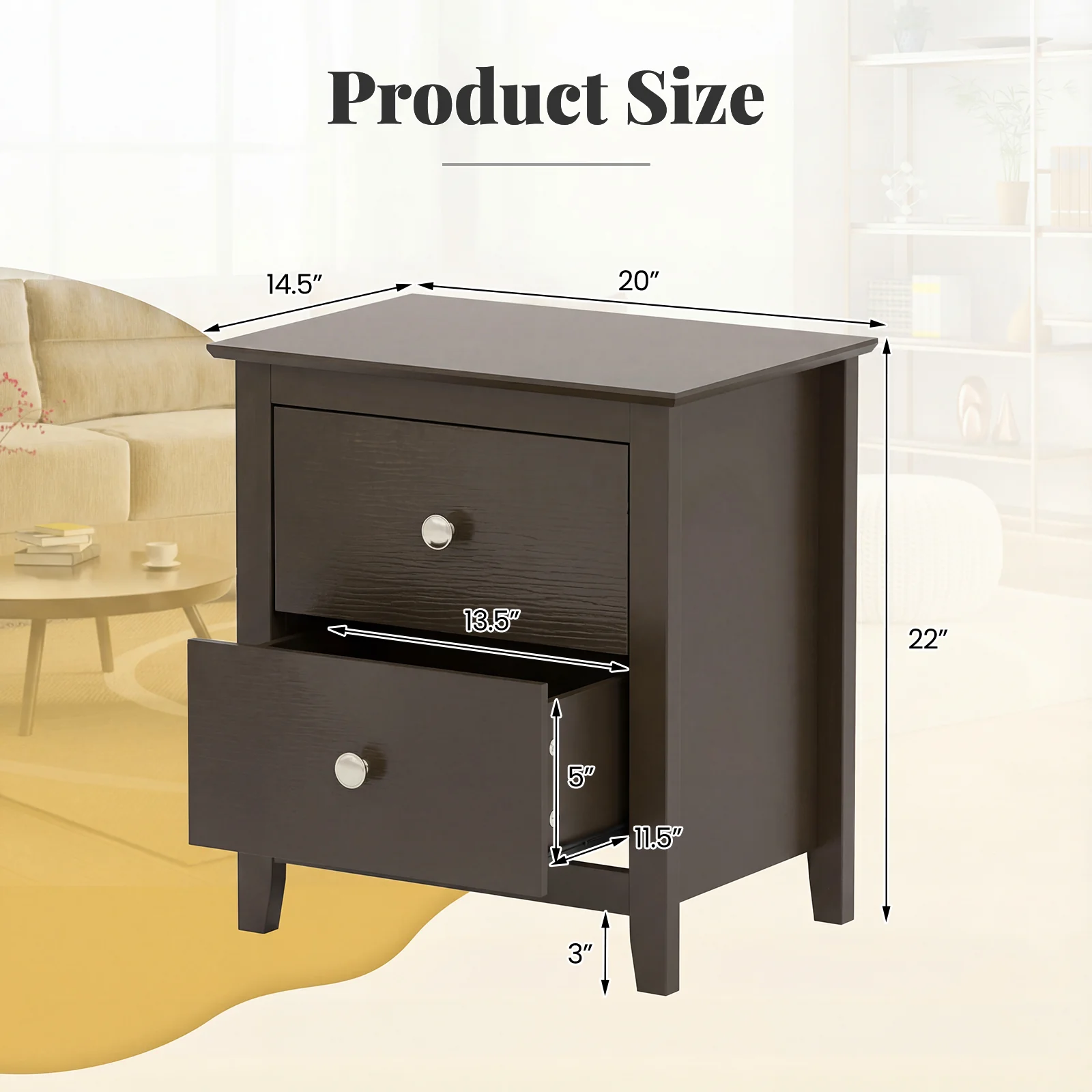 Modern Nightstand Set, 2 Drawers, Brown - Image 6