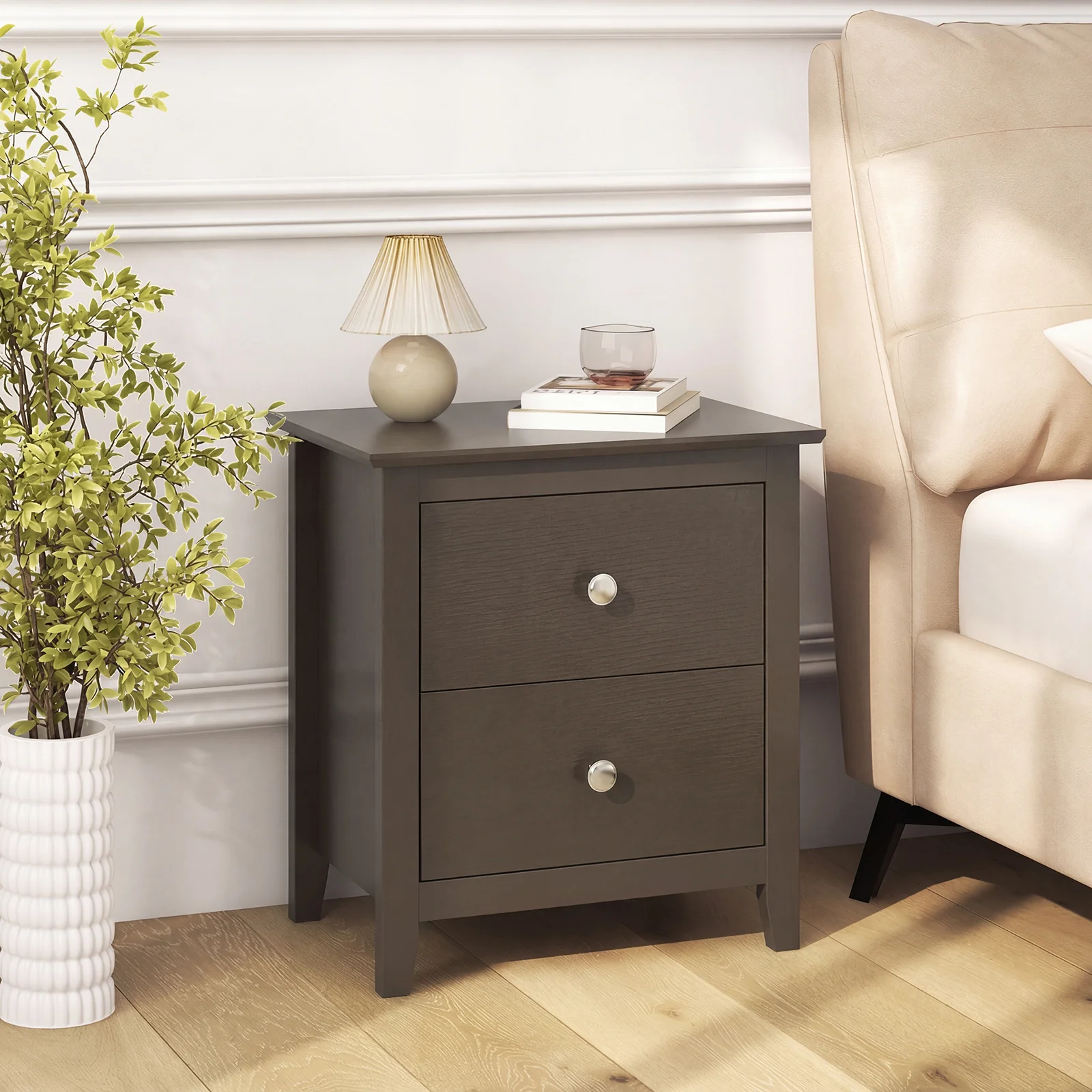 Modern Nightstand Set, 2 Drawers, Brown - Image 8