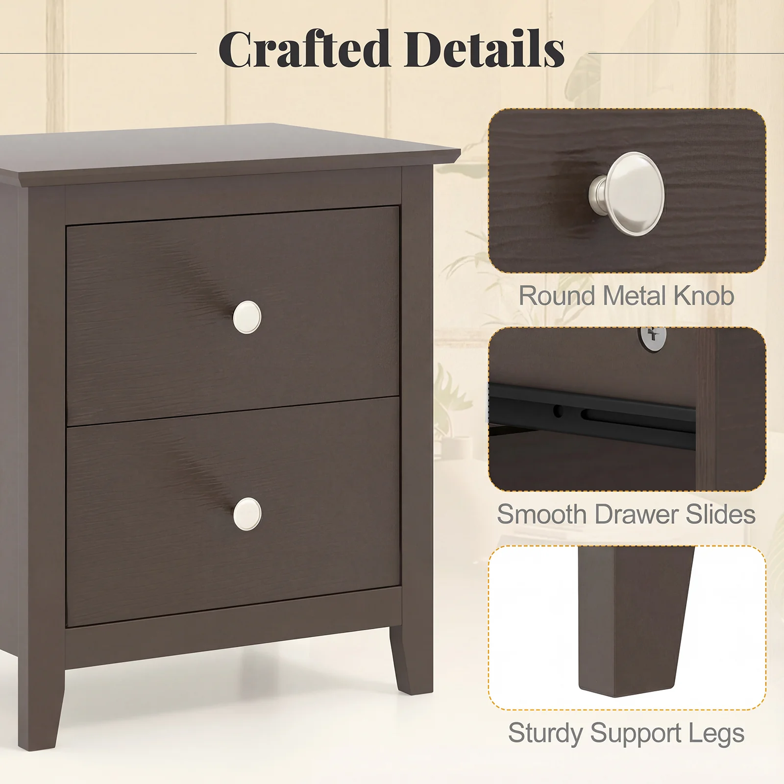 Modern Nightstand Set, 2 Drawers, Brown - Image 9