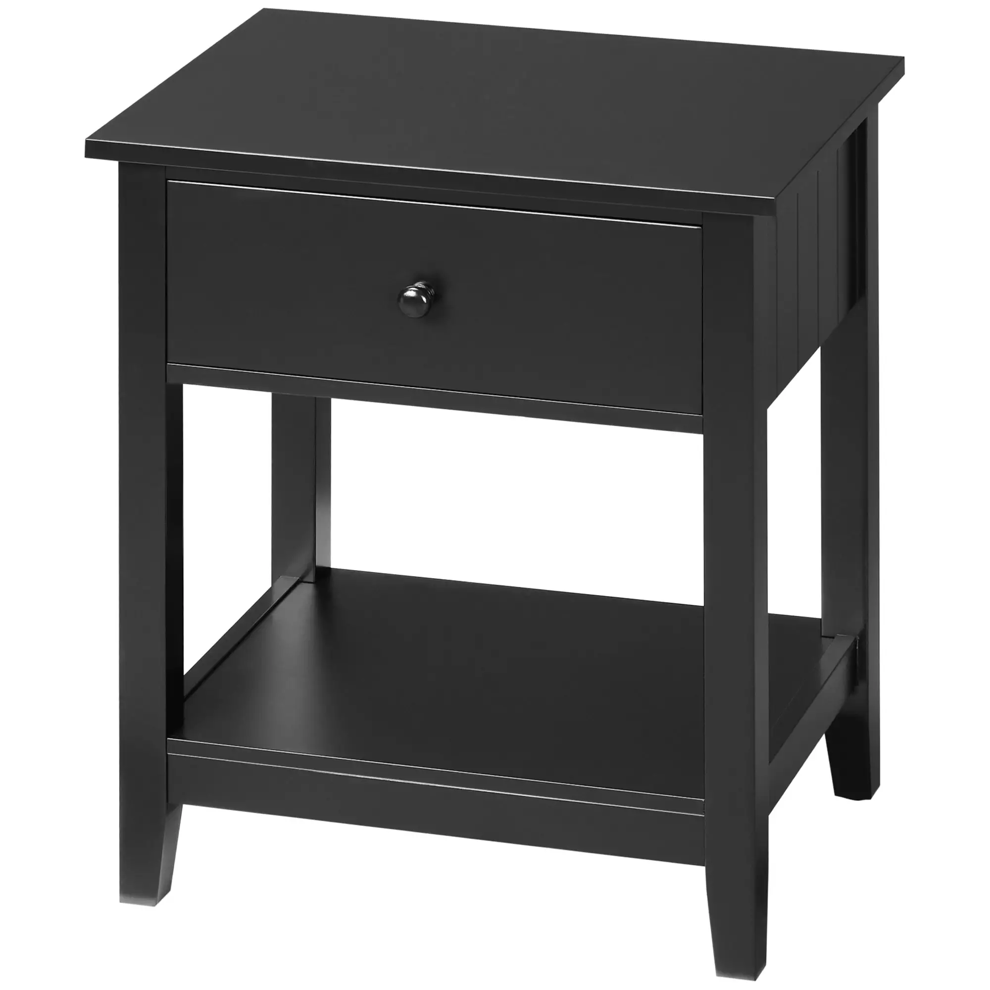 Modern Nightstand, Small End Table with Drawer, Storage Shelf, Black