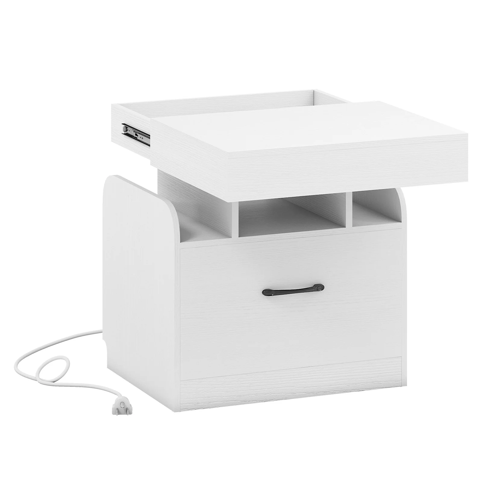 Modern Nightstand With Charging Station, White