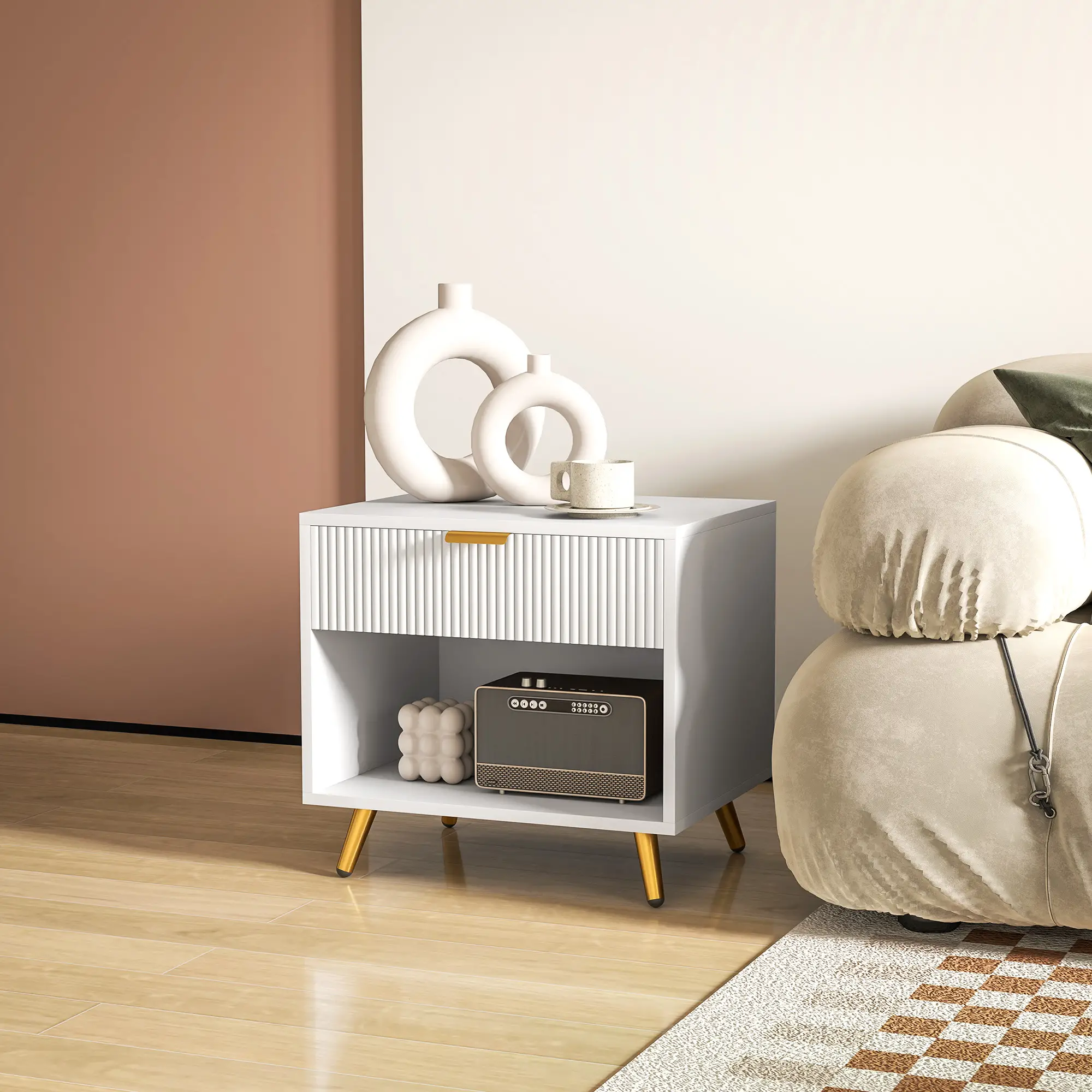 Modern Nightstand with Drawer, Open Compartment, White - Image 8