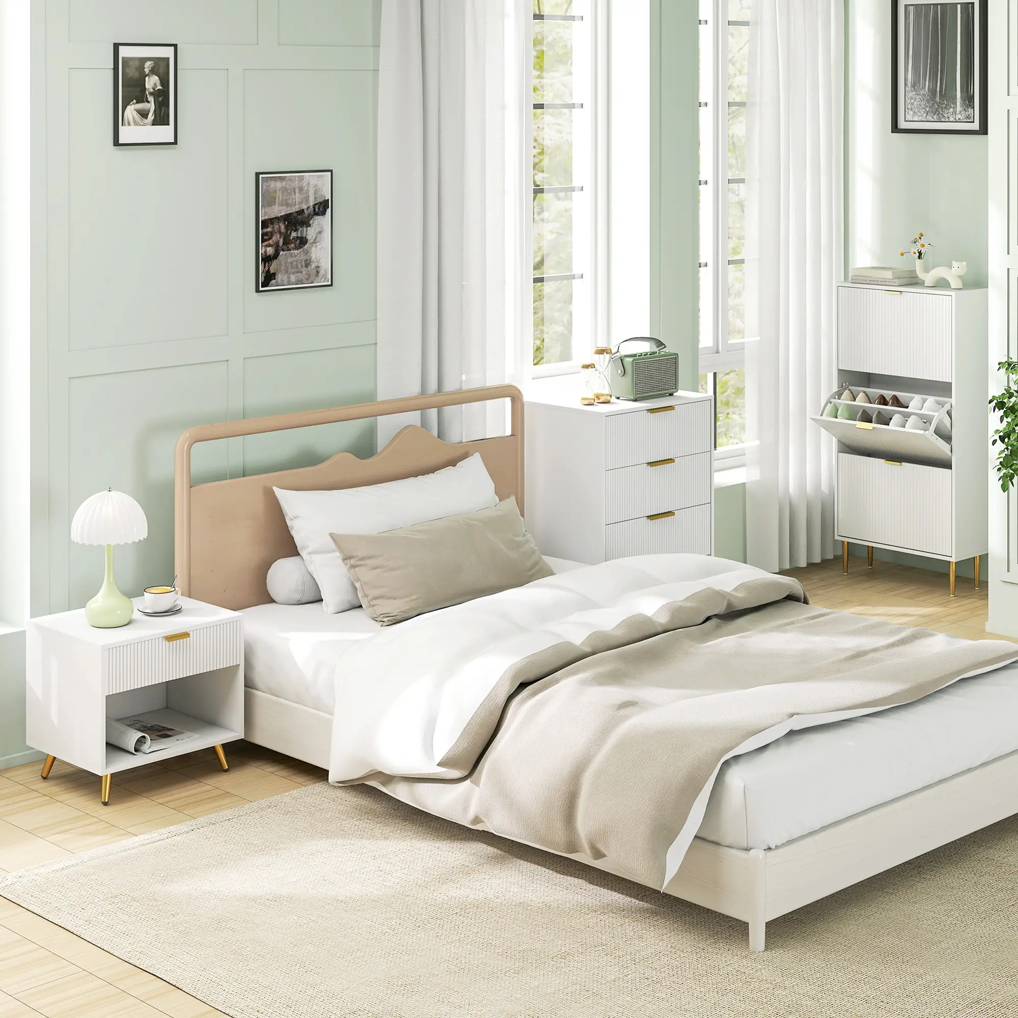 Modern Nightstand with Drawer, Open Compartment, White - Image 9