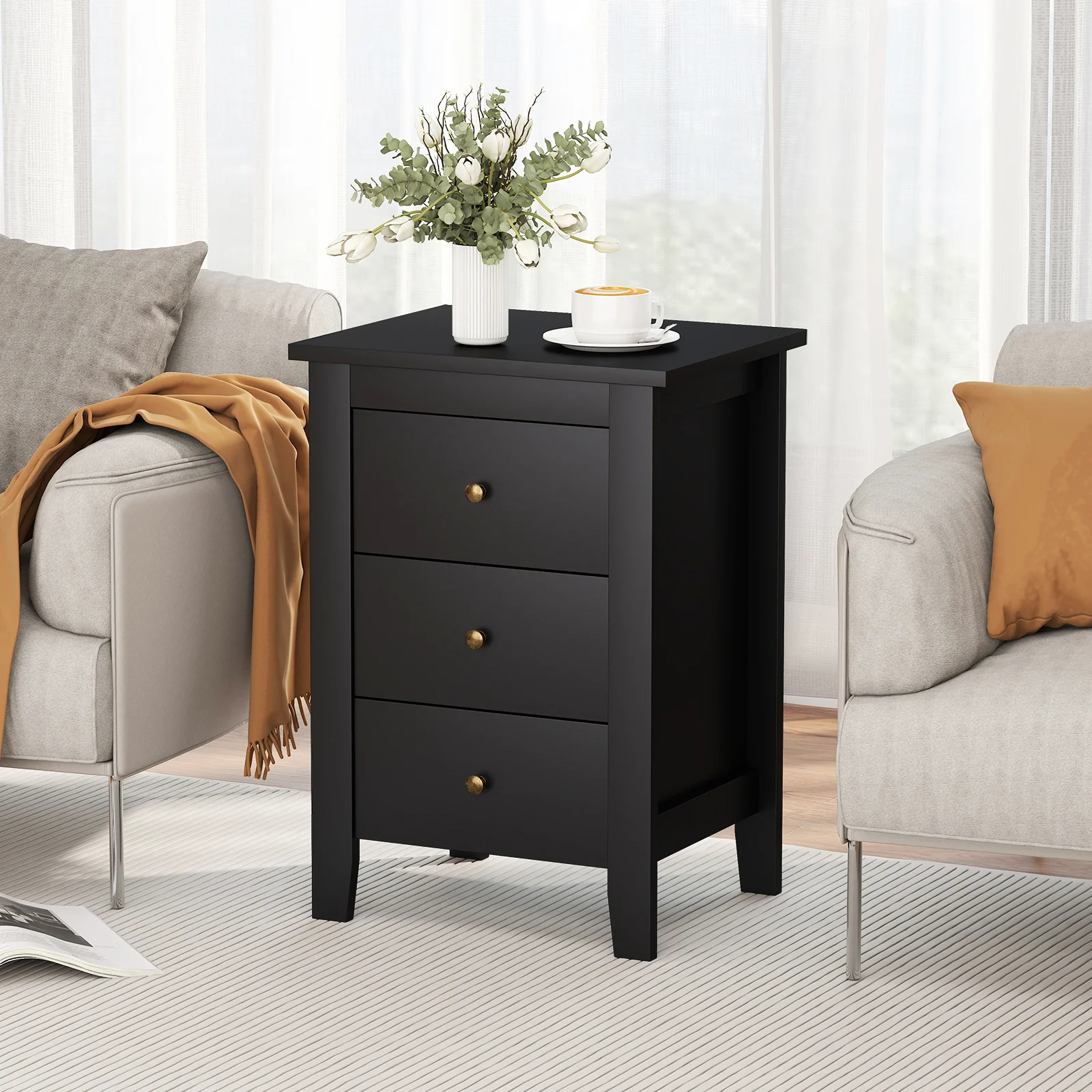 Modern Nightstand With Drawers, Black - Image 3