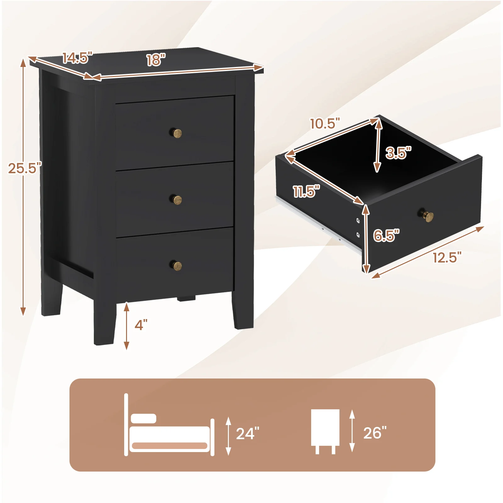Modern Nightstand With Drawers, Black - Image 6