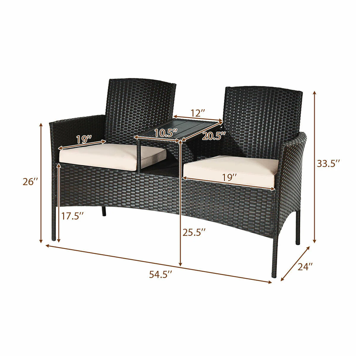 Modern Patio Conversation Set, Built-In Coffee Table, Cushions, Beige - Image 6