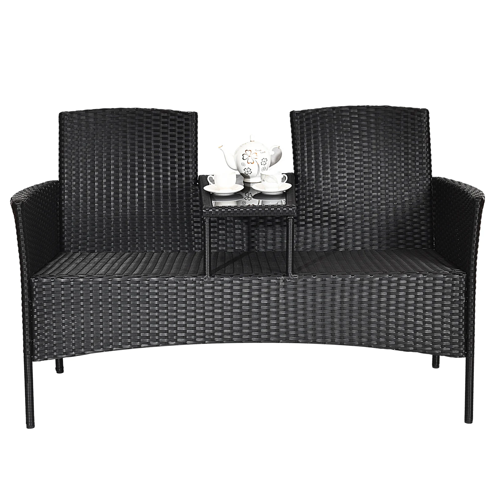 Modern Patio Conversation Set, Built-In Coffee Table, Cushions, Turquoise - Image 3