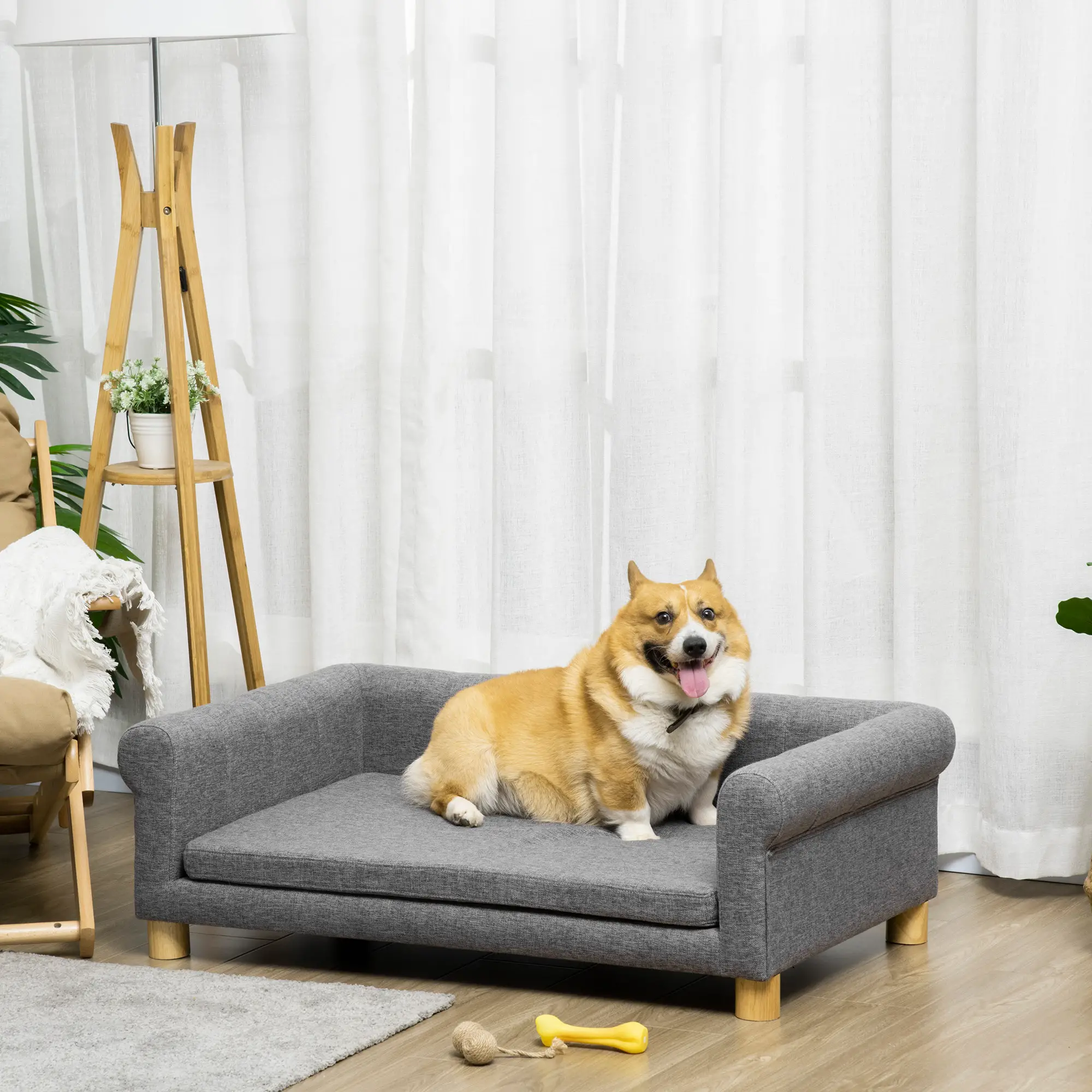 Modern Pet Sofa, Medium Large Dog Bed, Removable Cushion, Dark Grey - Image 2