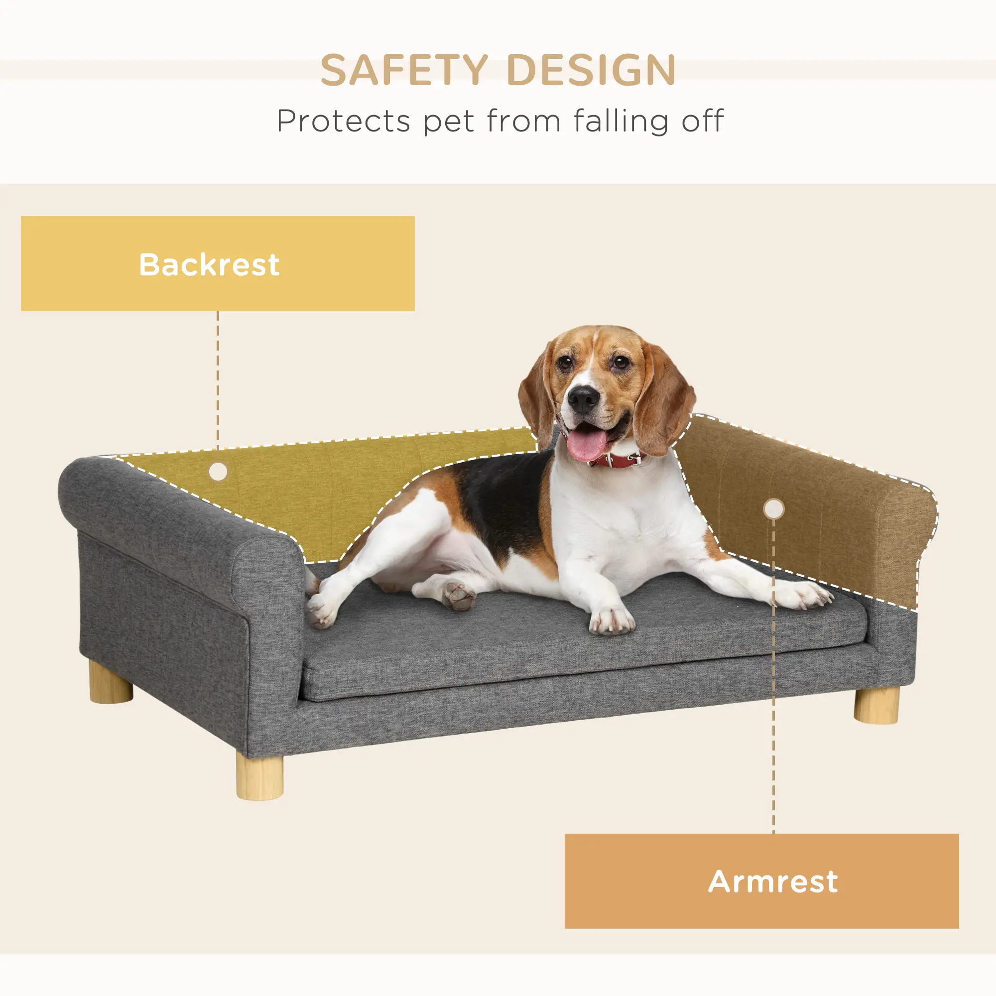 Modern Pet Sofa, Medium Large Dog Bed, Removable Cushion, Dark Grey - Image 5