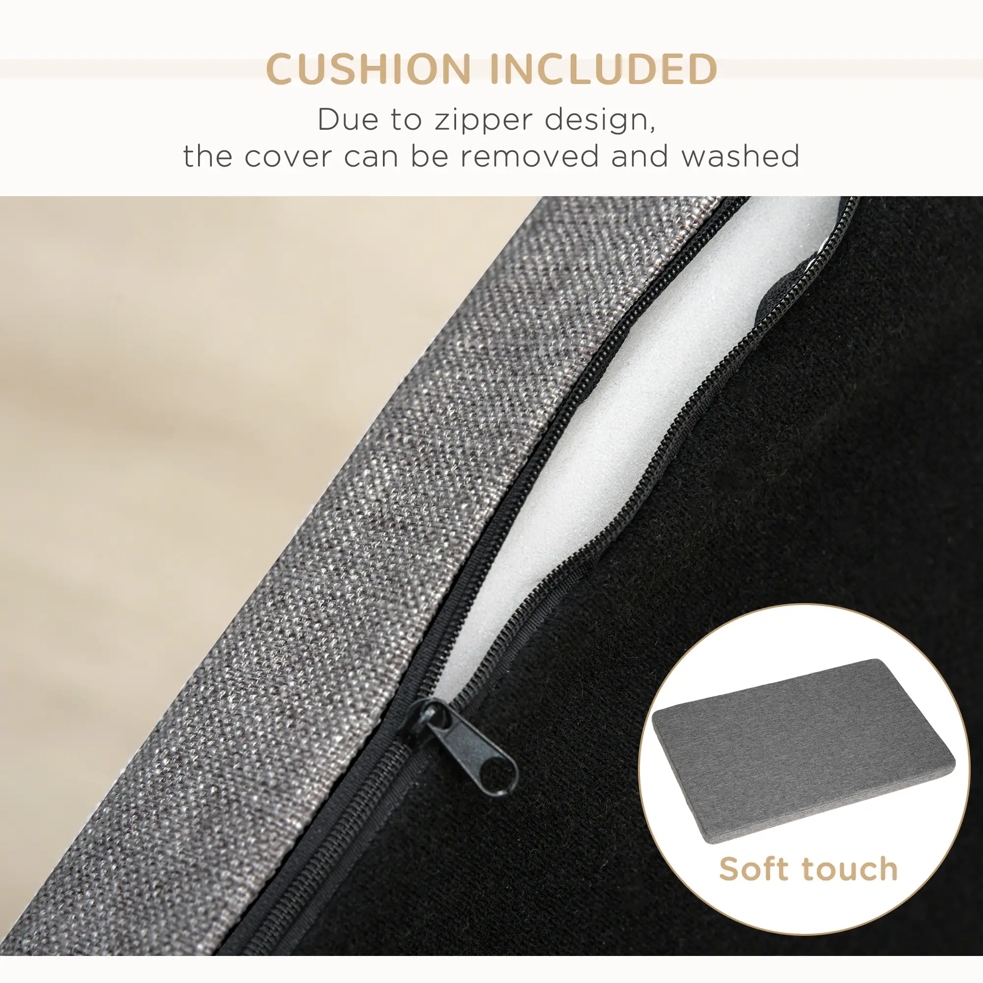 Modern Pet Sofa, Medium Large Dog Bed, Removable Cushion, Dark Grey - Image 6