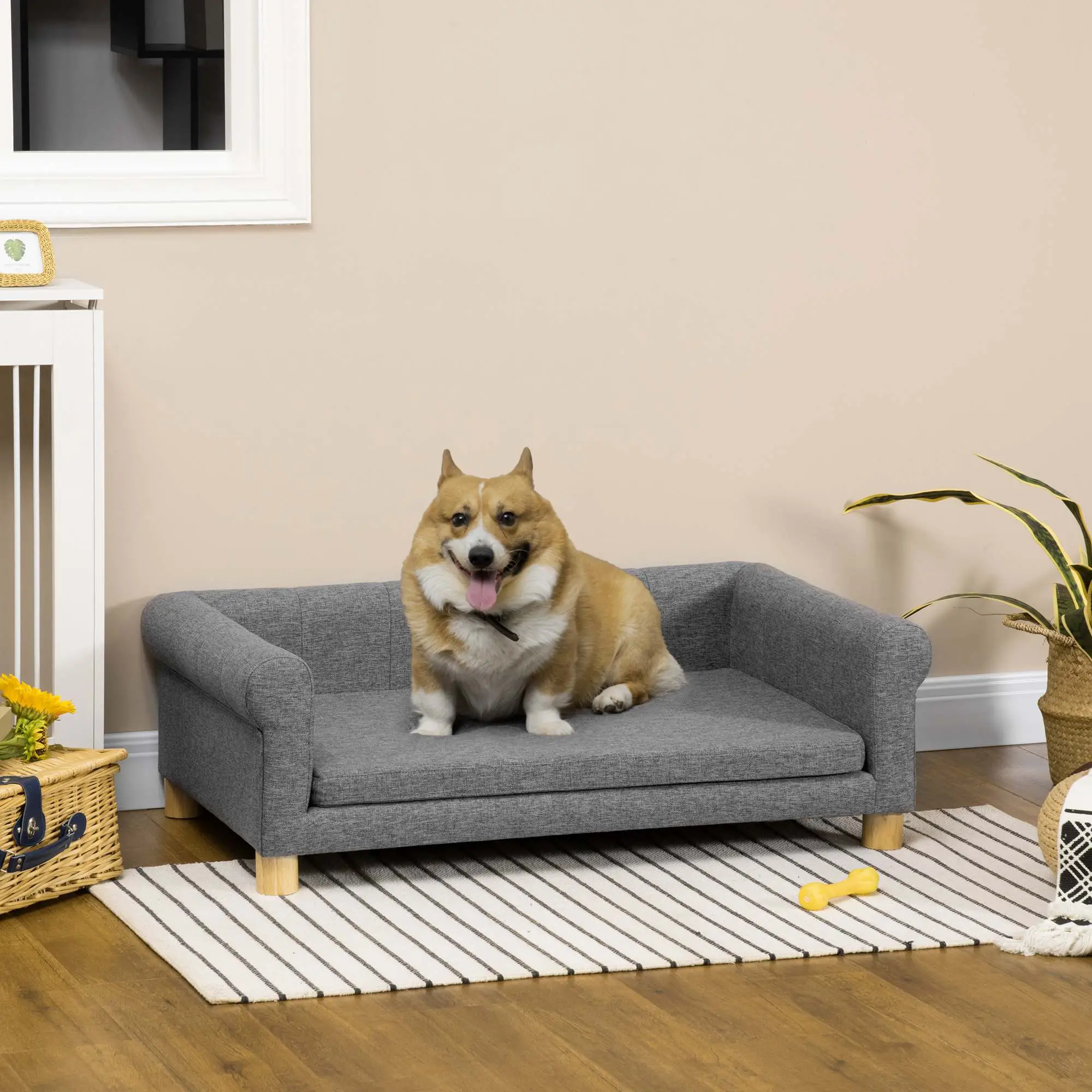 Modern Pet Sofa, Medium Large Dog Bed, Removable Cushion, Dark Grey - Image 8