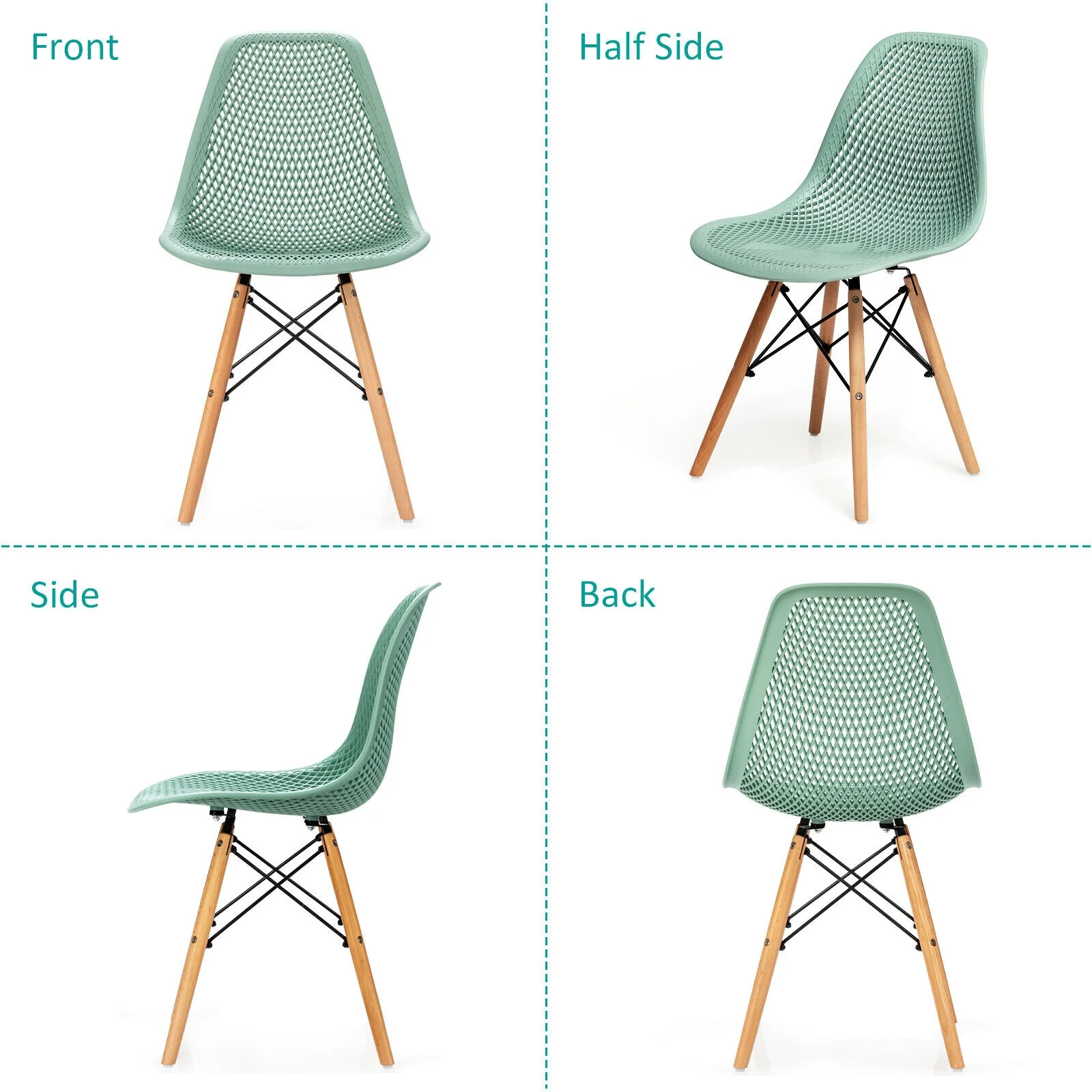 Modern Plastic Hollow Chair Set, 4 Pieces, Green - Image 10
