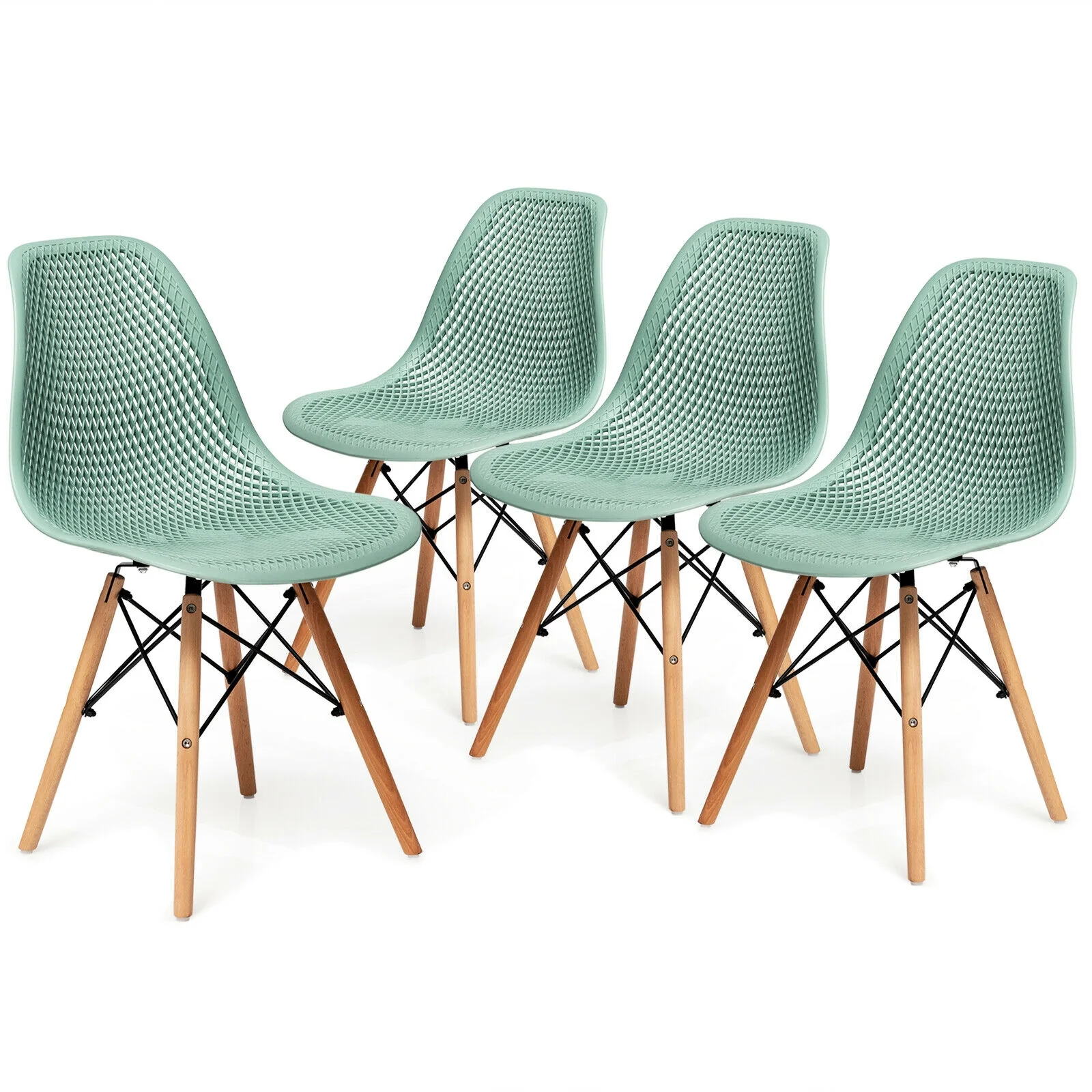 Modern Plastic Hollow Chair Set, 4 Pieces, Green - Image 4