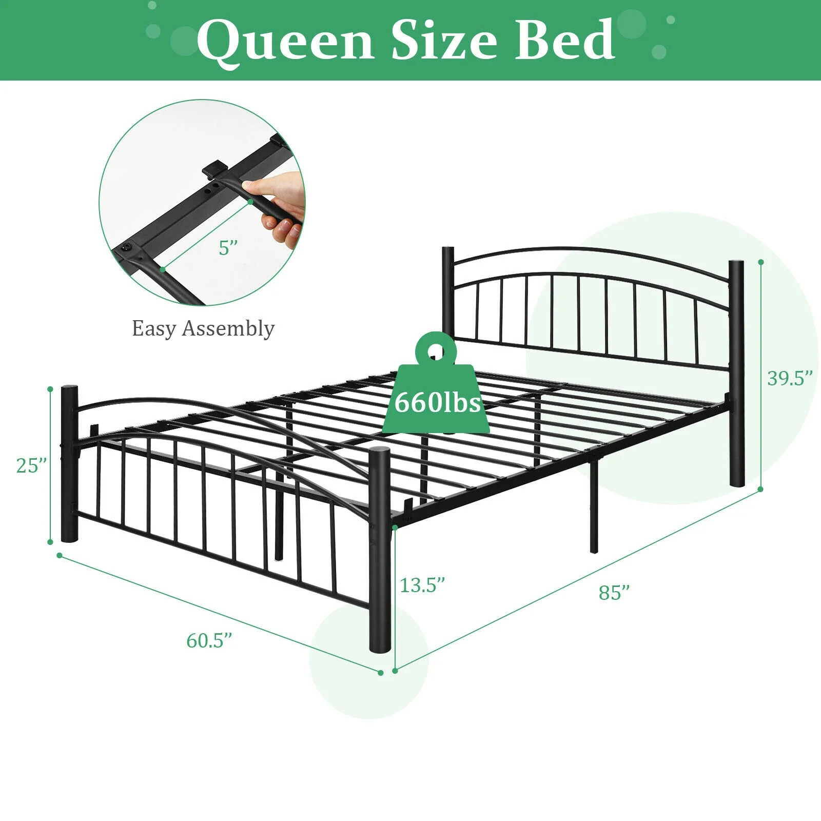 Modern Platform Bed With Headboard, Footboard, Queen Size, Black - Image 6
