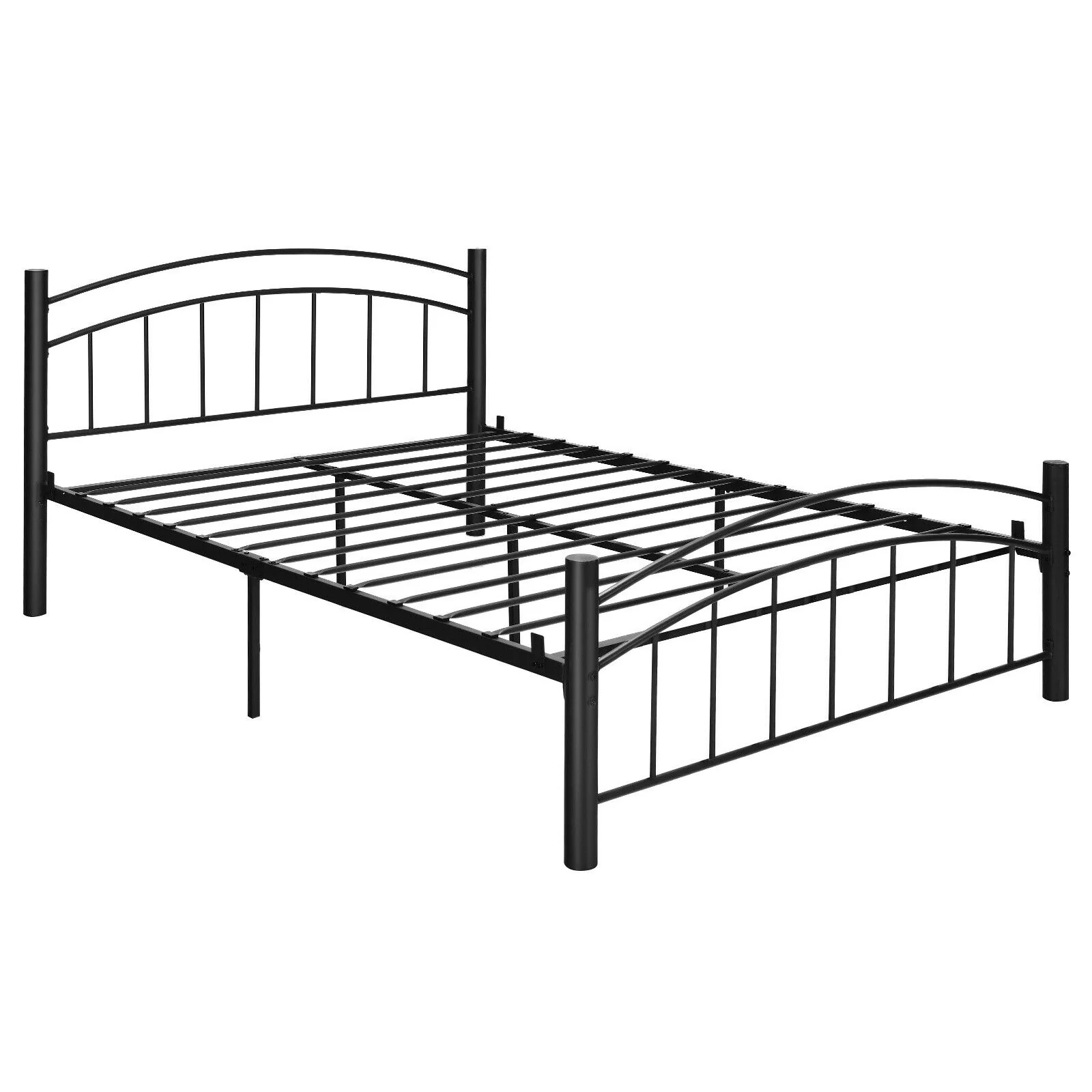 Modern Platform Bed With Headboard, Full Size, Black